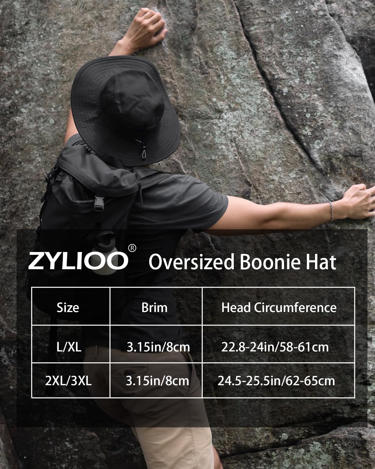 Zylioo XXL/3XL UPF50+ Safari pour Grosse tête, Protection UV, Chapeau Boonie, Chapeau de randonnée en Plein air
