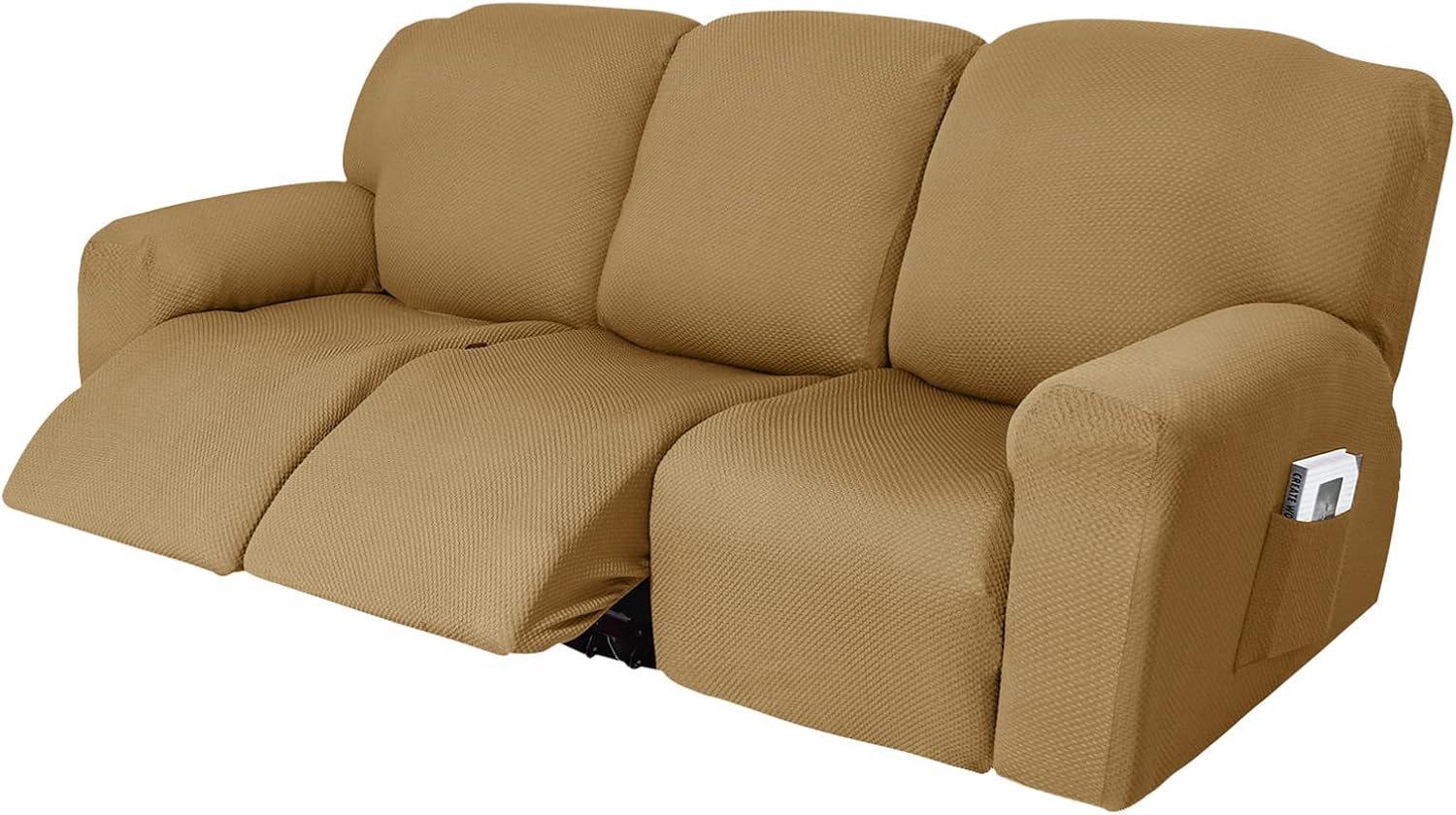 Stretch Recliner Chair Cover Armchair Covers with Pockets Spandex 1/2/3 Seater Couch Covers Furniture Cover for Living Room Sofa Cover (3 Seater,Brown)