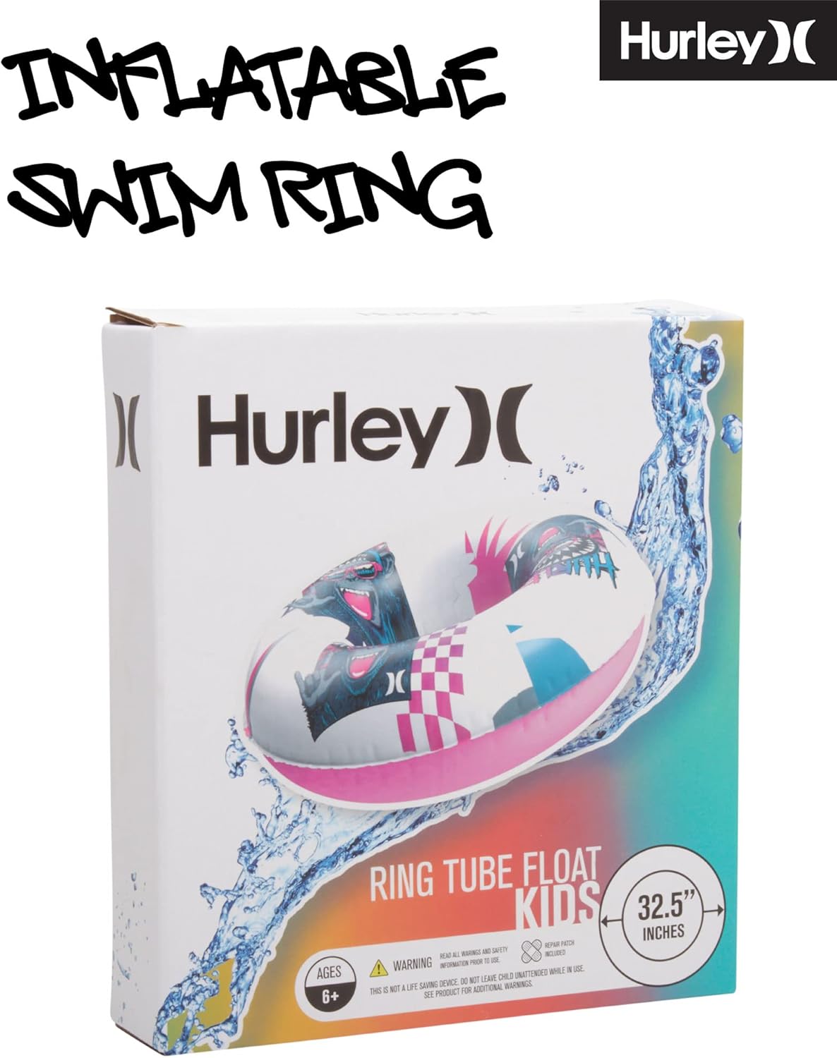 Hurley Kids Inflatable Pool Floats - 32.5" Durable PVC Inner Tube Donut Floatie Pool Rings for Swimming and Summer Water Play