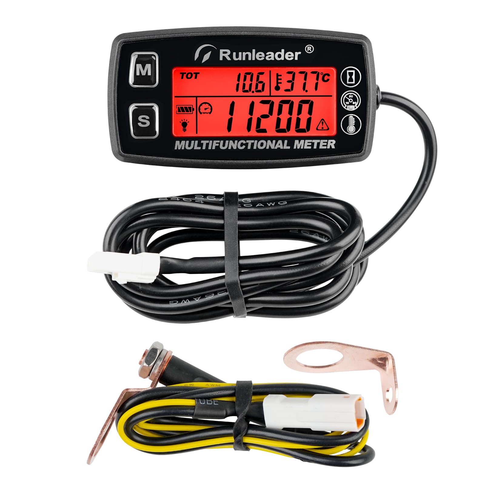 Runleader Contatore della temperatura del motore digitale, Contagilometri ore di manutenzione, Sostituzione batteria per trattore da giardino, generatore, motociclo, ATV, motoslitta ecc.