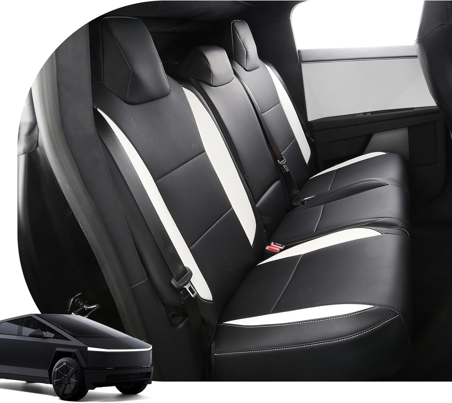 Seat Covers Compatible with Tesla Cybertruck 2024,PU Leather Seat Protector Replacement for Tesla Cybertruck Accessories (Black+White)