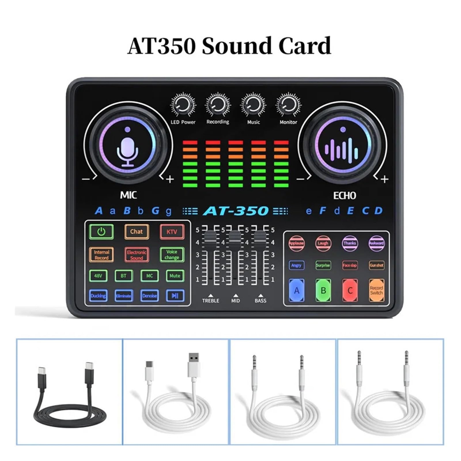 Tarjeta De Sonido En Vivo AT350, Equipo De Podcast, Micrófono Bluetooth, Mezclador De Audio, Mezcladores De Sonido, Cambiador De Voz For Transmisión En Vivo Y Karaoke