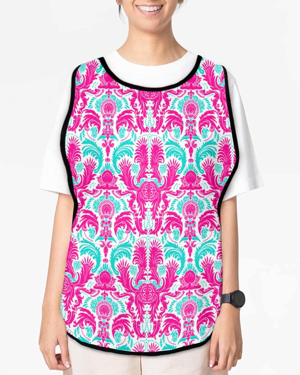 Pink Teal Abstract Cobbler Aprons with 2 Large Pockets, Ethnic Modern Geometric Aesthetics Cobbler Smock Apron