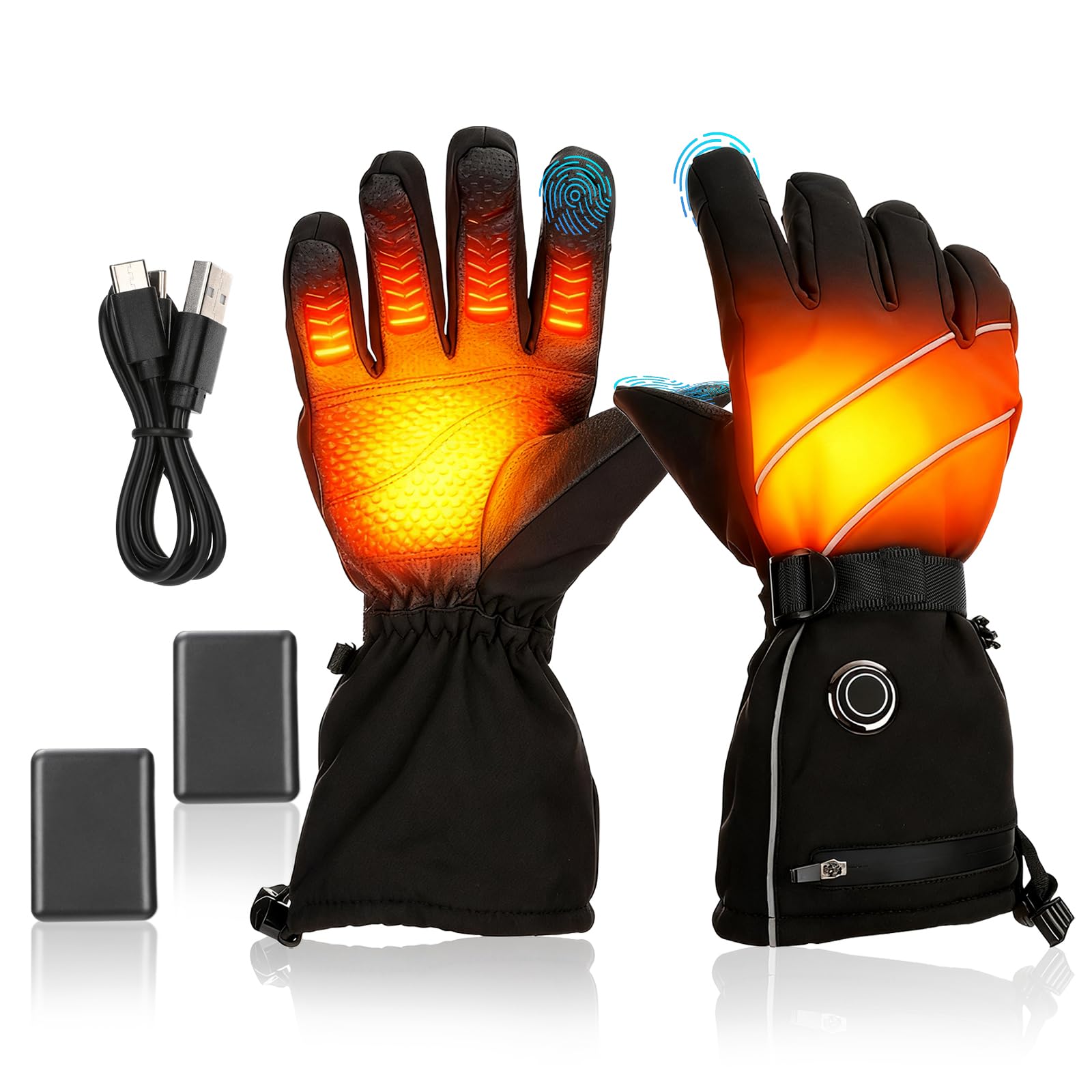 GEARMONSTER Ogrzewane rękawiczki dla mężczyzn i kobiet, 5 V, 5000 mAh, podgrzewane rękawiczki z ładowaniem USB-C na zimę, do aktywności na świeżym powietrzu, motocykla, jazdy na rowerze, jazdy na