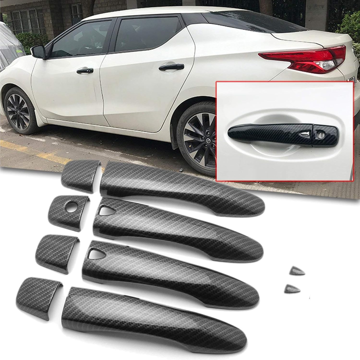 x xotic tech Exterior Door Handle Cover Trims, Carbon Fiber Pattern, Compatible with Nissan Maxima 2016-2023, Rogue 2014-2020, Murano 2015-2024 (Keyless, 2 Smart Keyholes)