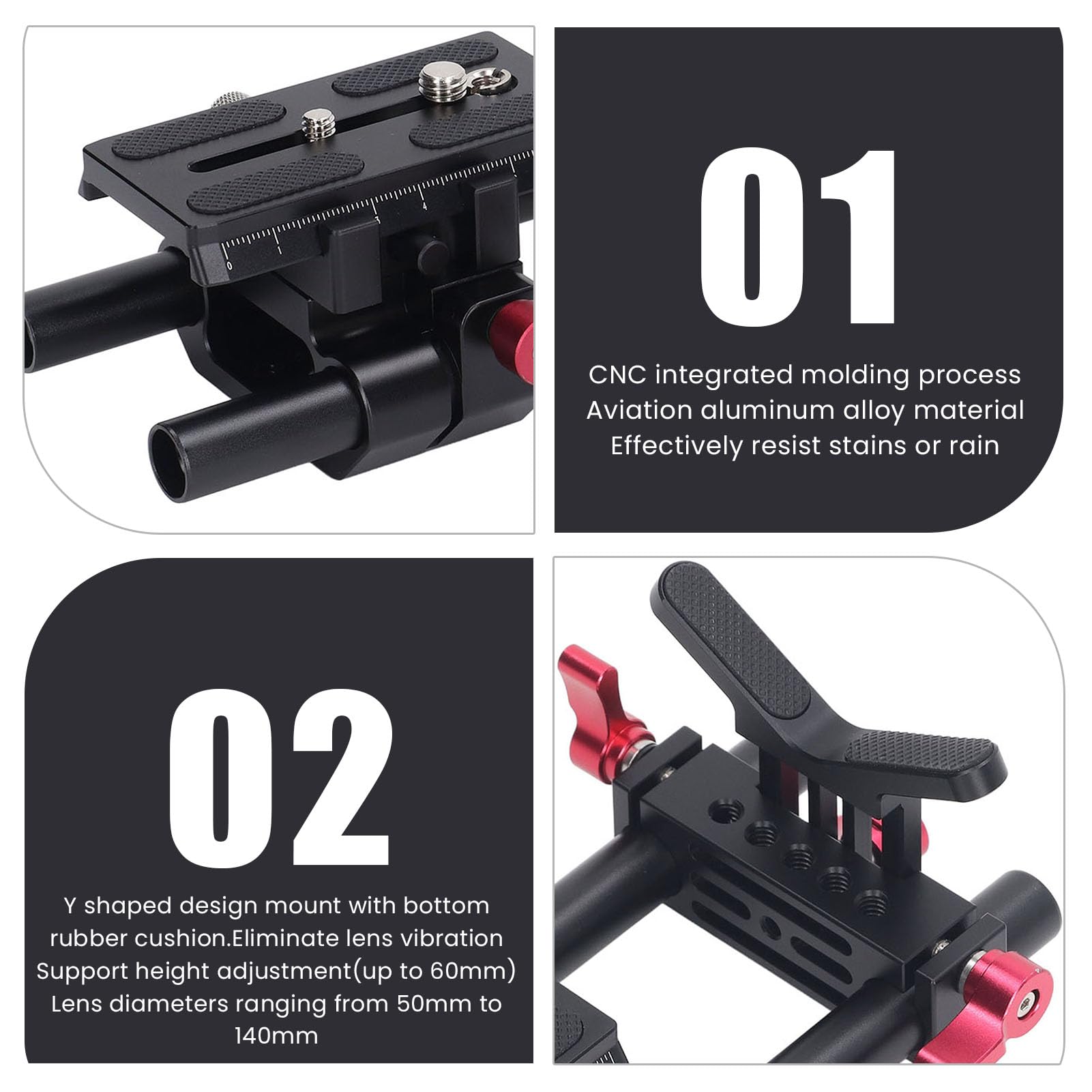 Supporto per Treppiede a Sgancio Rapido per Fotocamere DSLR, Kit di Accessori per Riprese Cinematografiche Vlog con Supporto per Obiettivo Regolabile e a Doppia Asta,