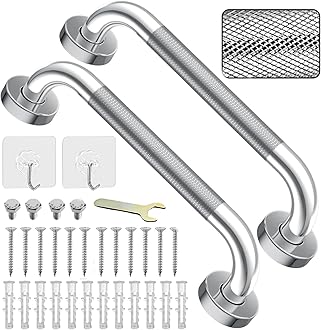 2 Pack 13inch Grab Bar Rail, 304 Stainless Steel Non-Slip Bathroom Chrome Grab Rail, Non-Slip Disability Auxiliary Handle, Safety Handle for Kitchen Bedroom Bathtub, Shower, Steps, Indoor/Outdoor
