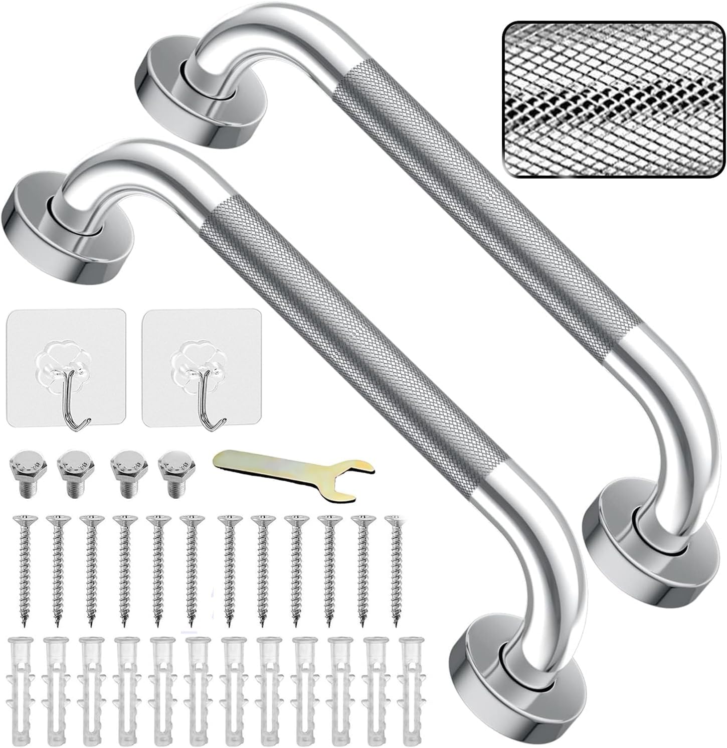 2 Pack 13inch Grab Bar Rail, 304 Stainless Steel Non-Slip Bathroom Chrome Grab Rail, Non-Slip Disability Auxiliary Handle, Safety Handle for Kitchen Bedroom Bathtub, Shower, Steps, Indoor/Outdoor