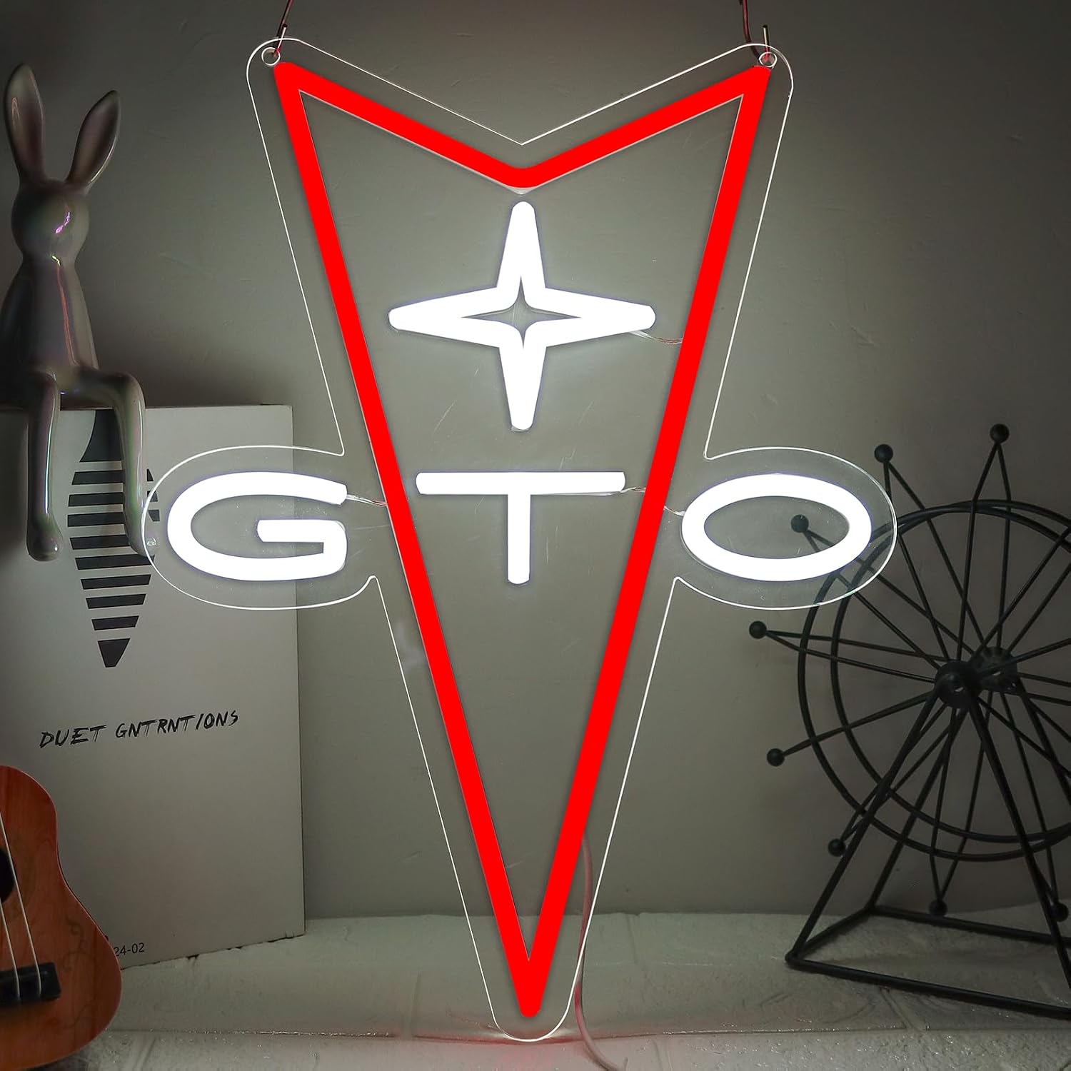 AHlove GTO Neon Car Signs for Store Wall Decor, Led Business Sign Suitable for Man Cave、Bedroom、Garage、Party, Birthday、Christmas Gifts for Boys 5V Power Adapter 16 * 12Inch(white+red)