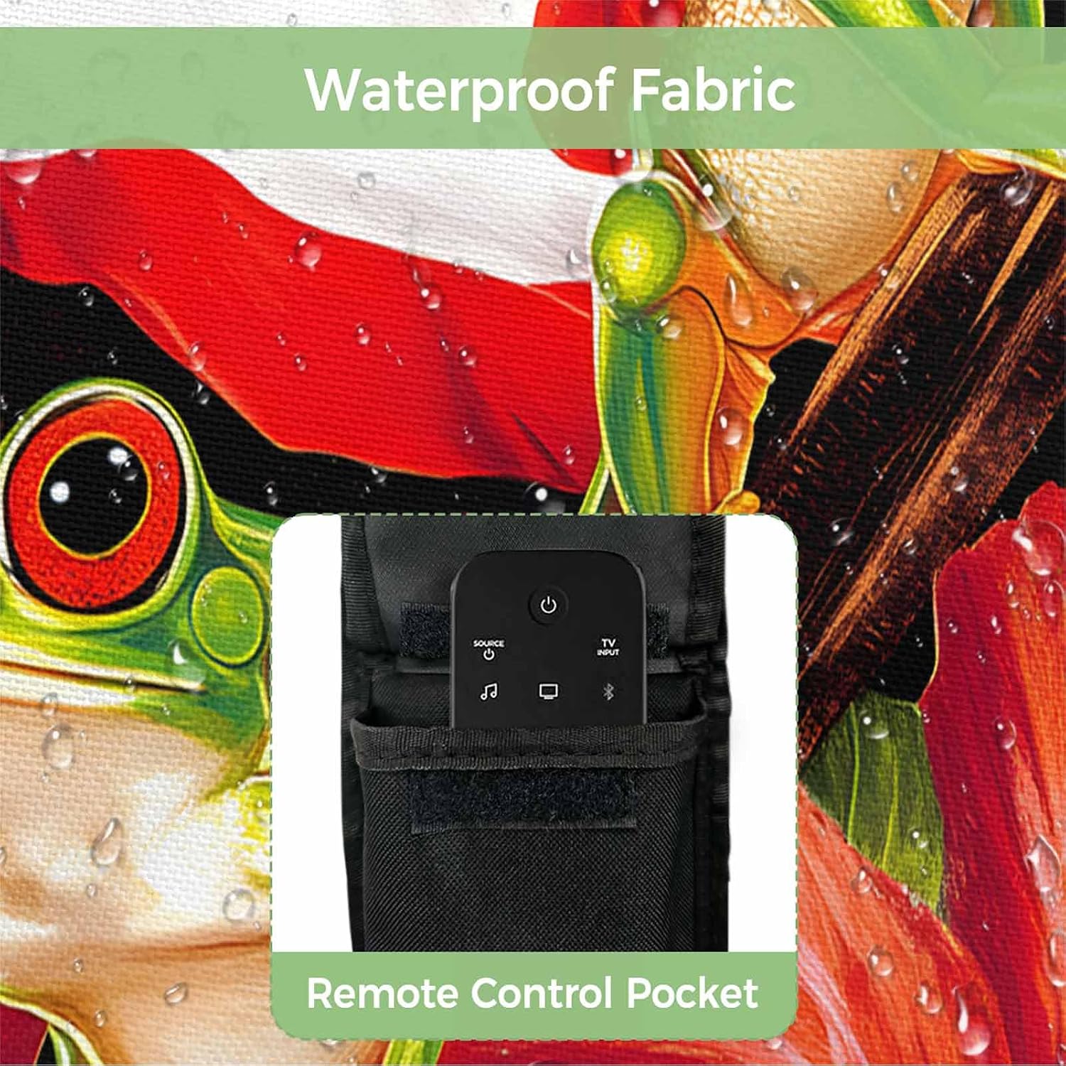 4th of July Outdoor TV Cover 55 Inch Frog Puerto Rico Flag TV Enclosure Independence Day Hibiscus Flower TV Covers for Outside Holiday TV Display Screen Protector with Remote Control Pocket