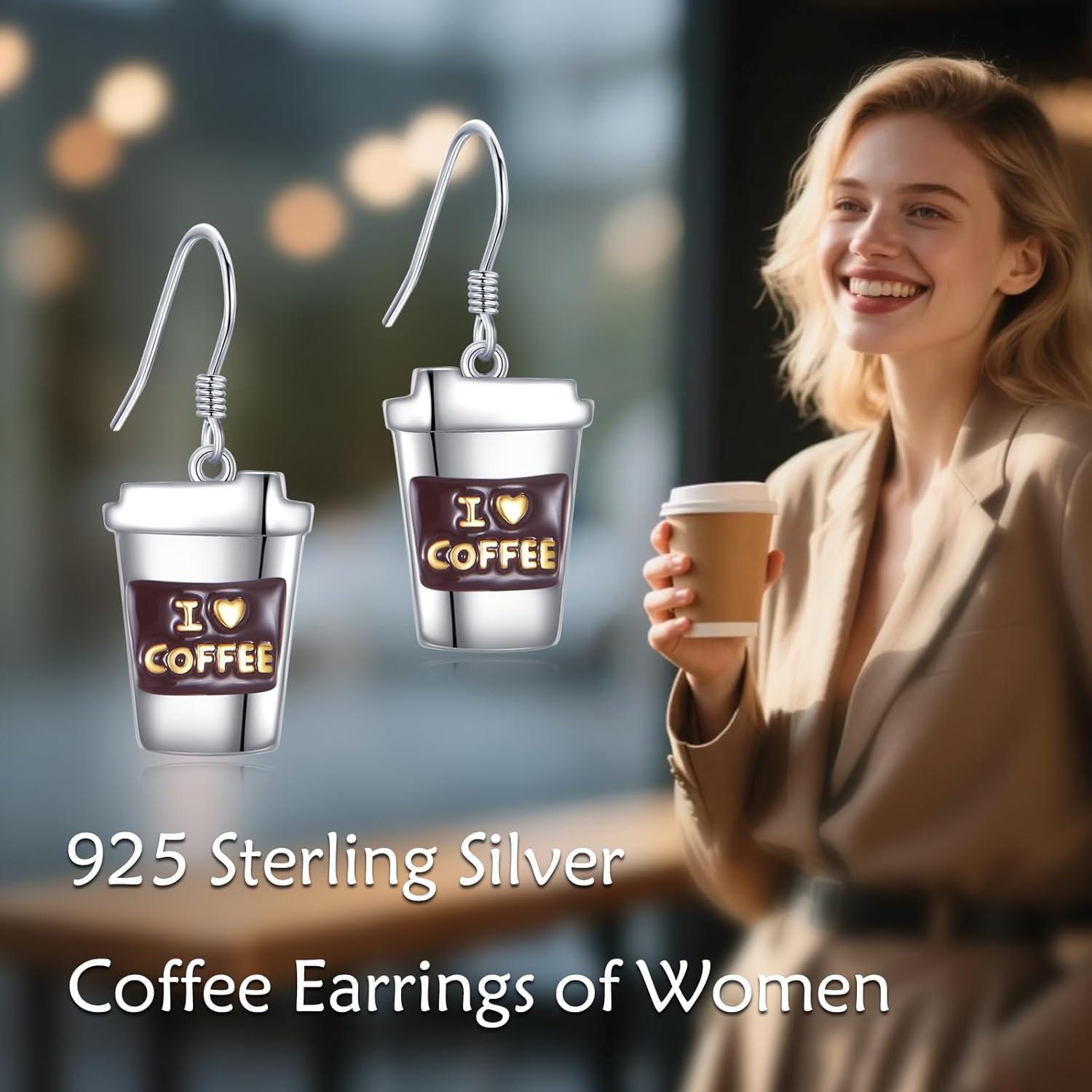 Coffee Earrings 925 Sterling Silver Coffee Cups Earrings Jewelry Gifts for Women