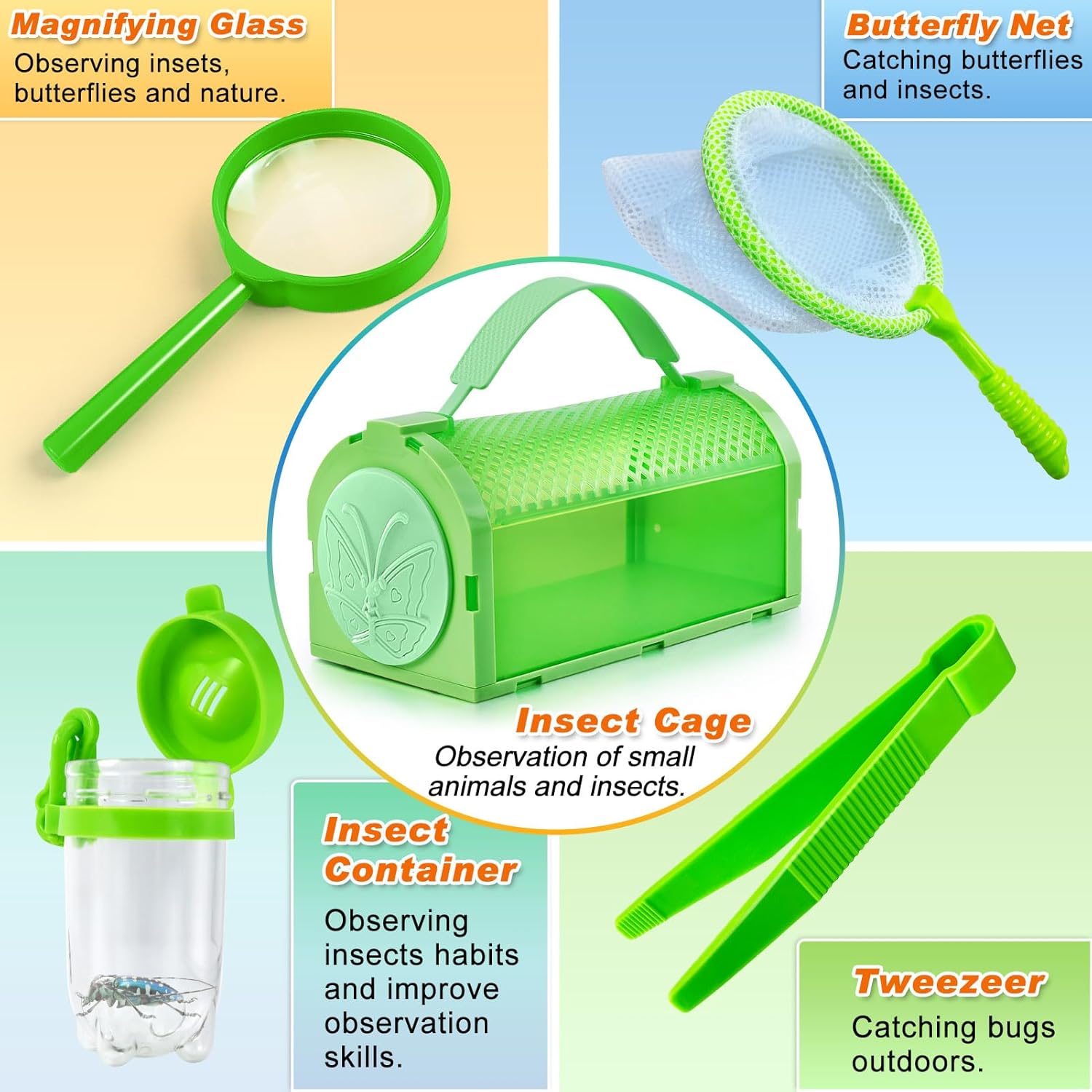 YOPINSAND Bug Catcher Kit & Outdoor Explorer Kit for Kids, 10 Pcs Bug Catching Kit with Toy Cage, Backpack, Manifying Glass, Toy Net, Outdoor Exploration Toys Gift for Boys Girls 3-12
