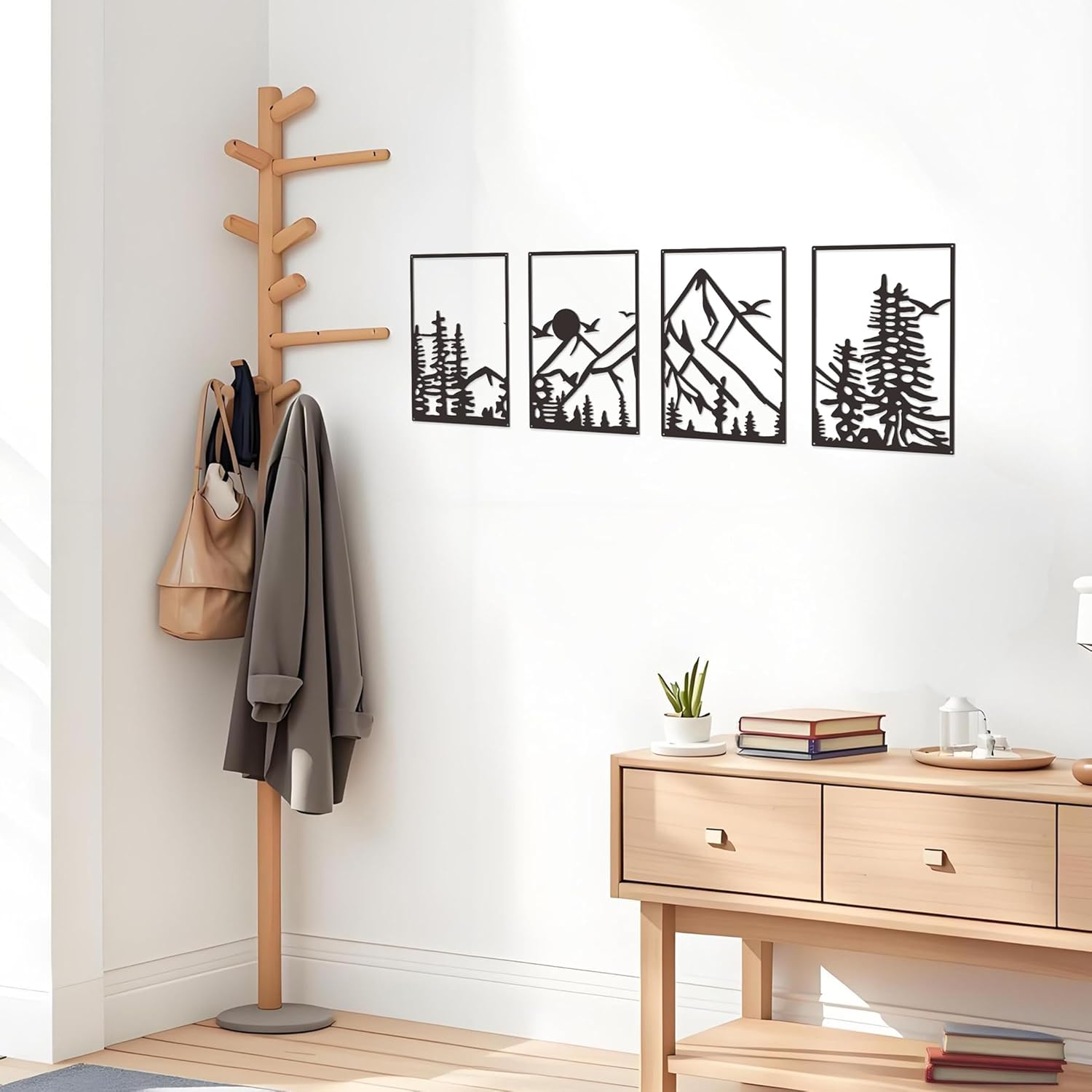 DICYWUDI Black Metal 47.24 x 15.7 inch Mountain Wall Decor – Minimalist Wall Art for or Indoor Kitchen Bathroom Bedroom Living Room Dining Room