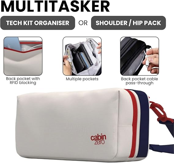 Cabinzero Tech Pouch 2.5L, Anti Theft Cable Organiser with RFID Protection and Self Standing Design, Travel Pouch