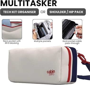 Cabinzero Tech Pouch 2.5L, Anti Theft Cable Organiser with RFID Protection and Self Standing Design, Travel Pouch