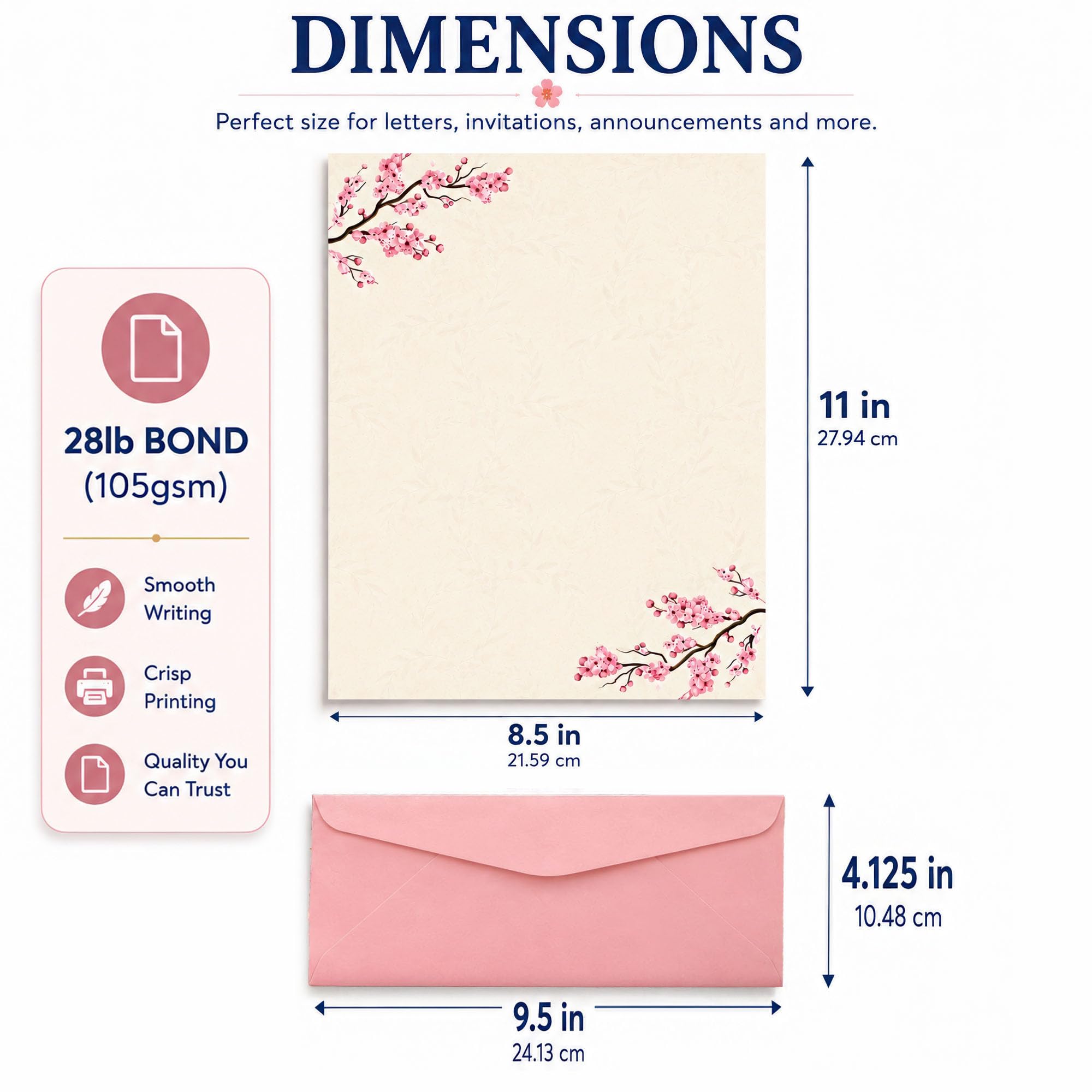 Kirschblüten Briefpapier mit Umschlägen, 40 Sets