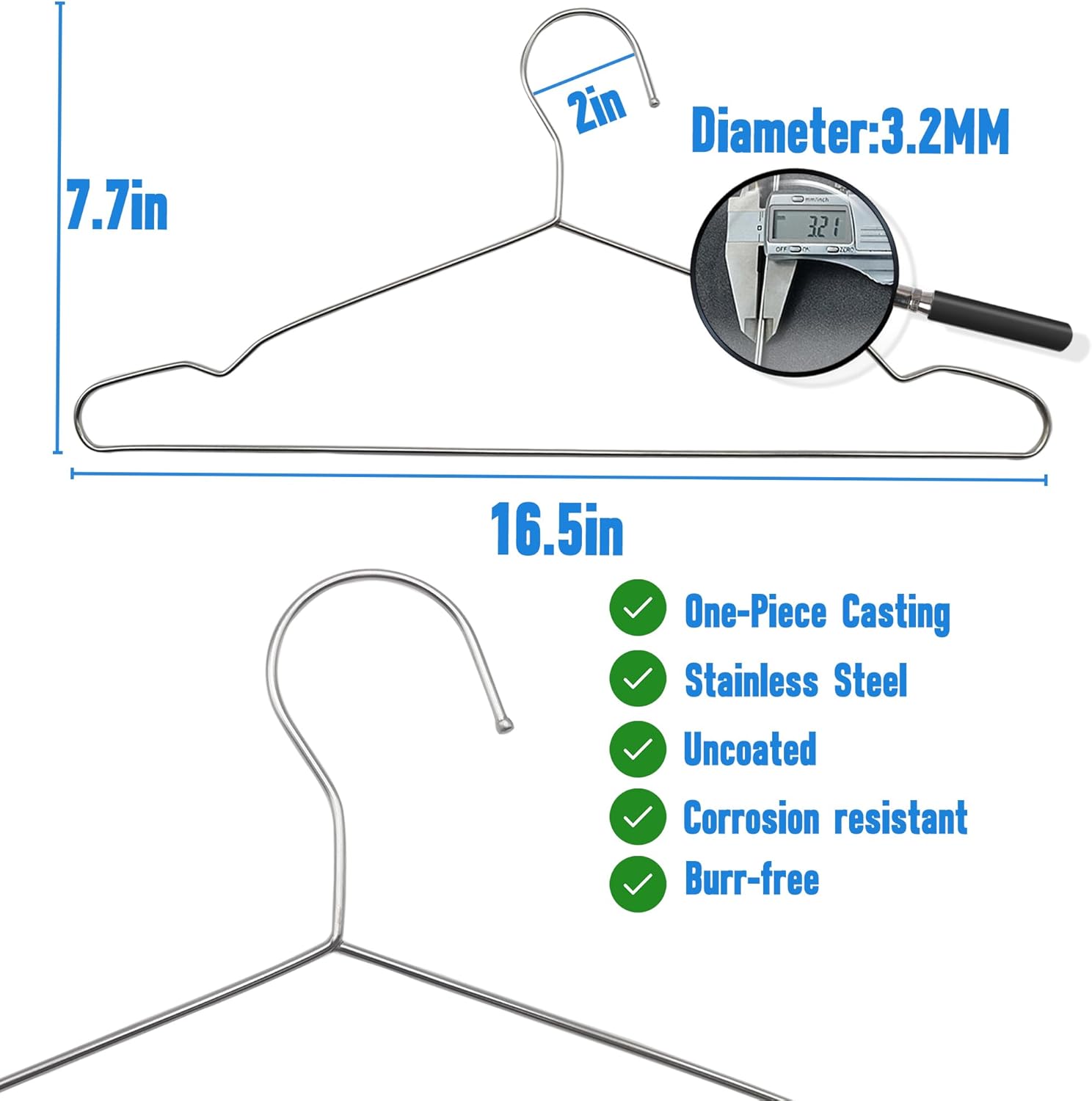 Wire Hangers 100 Pack, Heavy Duty, Space Saving, Stainless Steel, Silver, 16.5inches Closet Hangers for Hanging Coats, Suits, Jackets, Shirts,T-Shirt