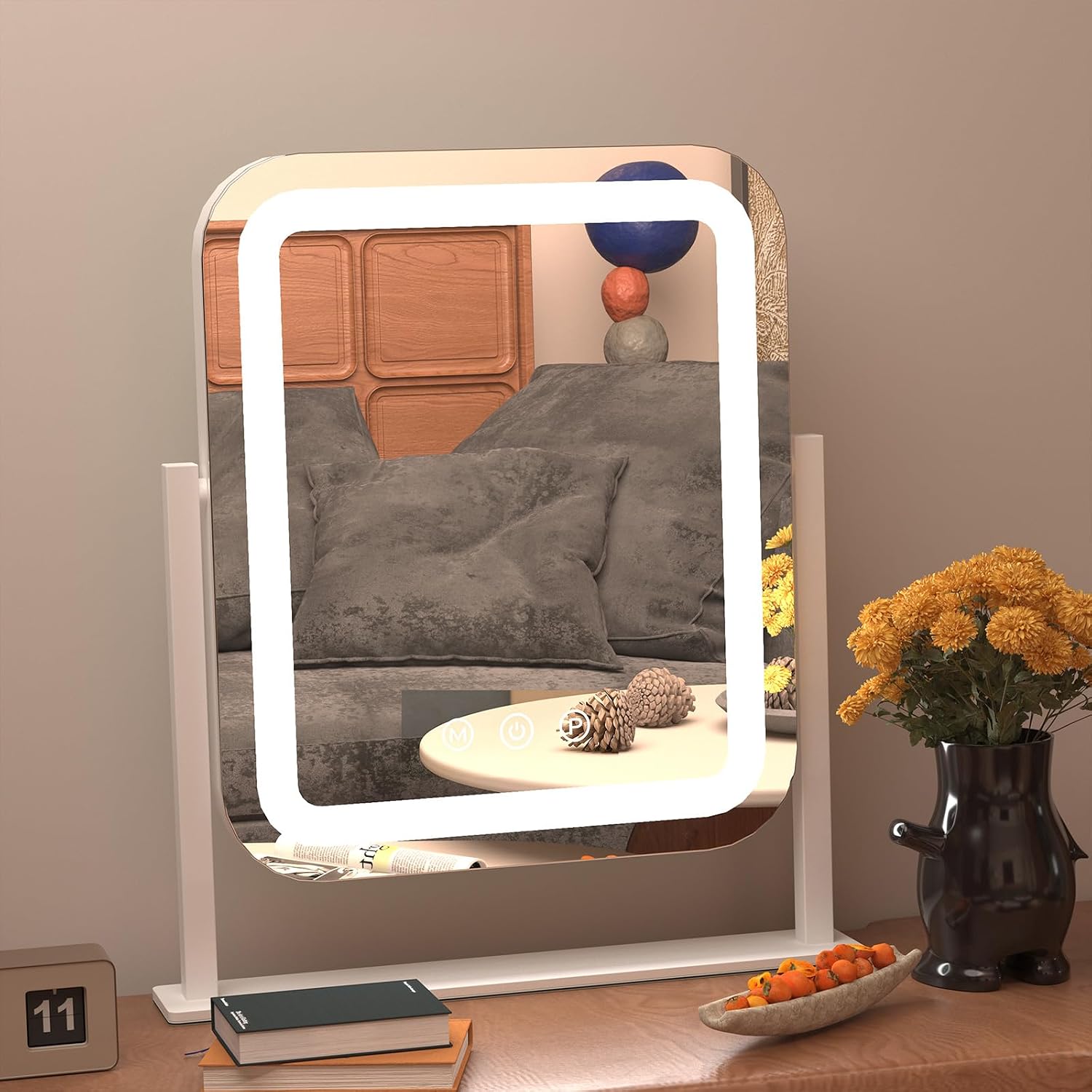 Lighted Vanity Mirror, 10X Magnifier, 3-Color Touch, 14x18.7in