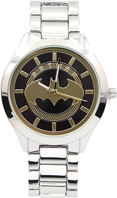 Accutime Batman Classic Logo White and Gold Analog Watch with Metal Band
