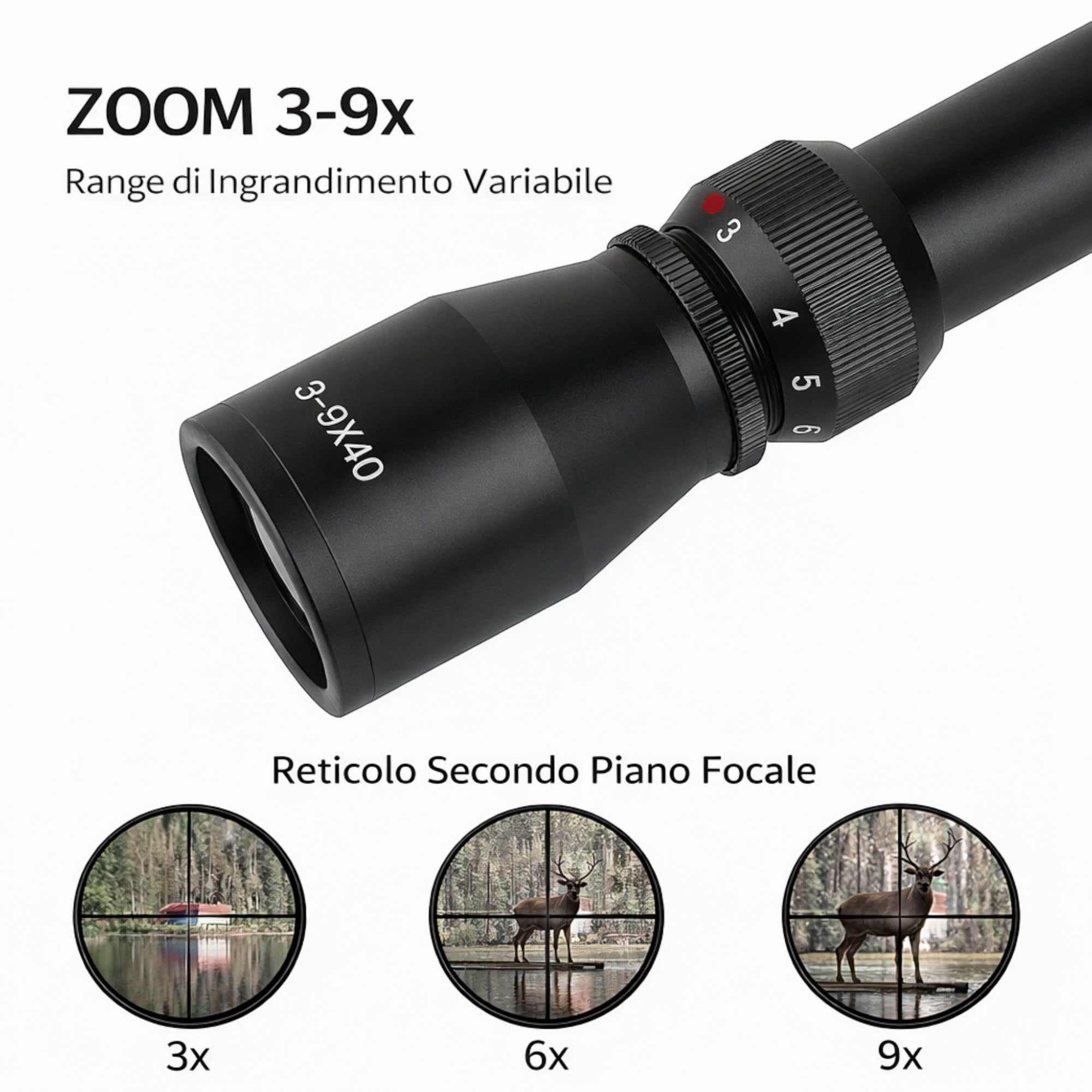 Topolenashop Mirino Ottico di Precisione 3-9x40 per Fucile e Carabina – Zoom Regolabile – Ottica Antiriflesso Antinebbia – Uso Caccia e Tiro Sportivo | MC-1/HD130