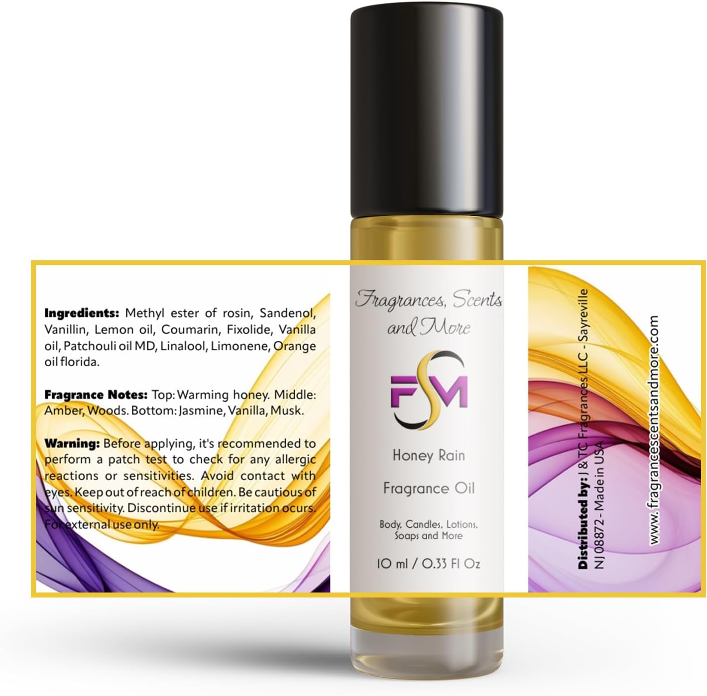 Honey Rain Fragrance Oil - 3 Bottles 0.33 Fl Oz Glass Roll On (10ml)