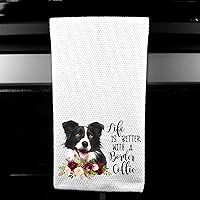 Vista 2 de Life is Better with a Border Collie Waffle Weave Microfiber Kitchen Towel Gift for Dog Lover