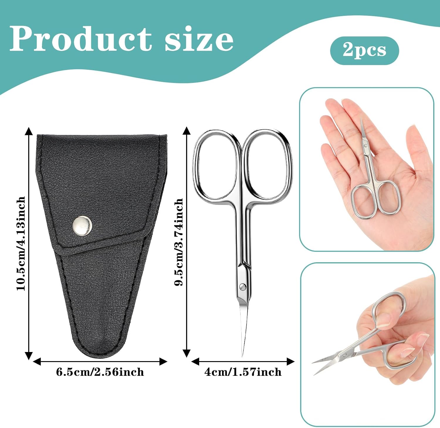 2Pcs Cuticle Scissors Set, Cuticle Trimmer Cutter Nippers with PU Case, Extra Fine Stainless Steel Curved Manicure Scissors for Women and Men, Precision Grooming Tool for Eyebrow, Toenail, Nose Hair
