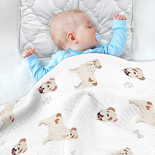 Miniatura 4 de Manta para envolver al bulldog inglés de algodón para bebés, ligera y suave para cuna, cochecito, guardería, 30 x 40 pulgadas