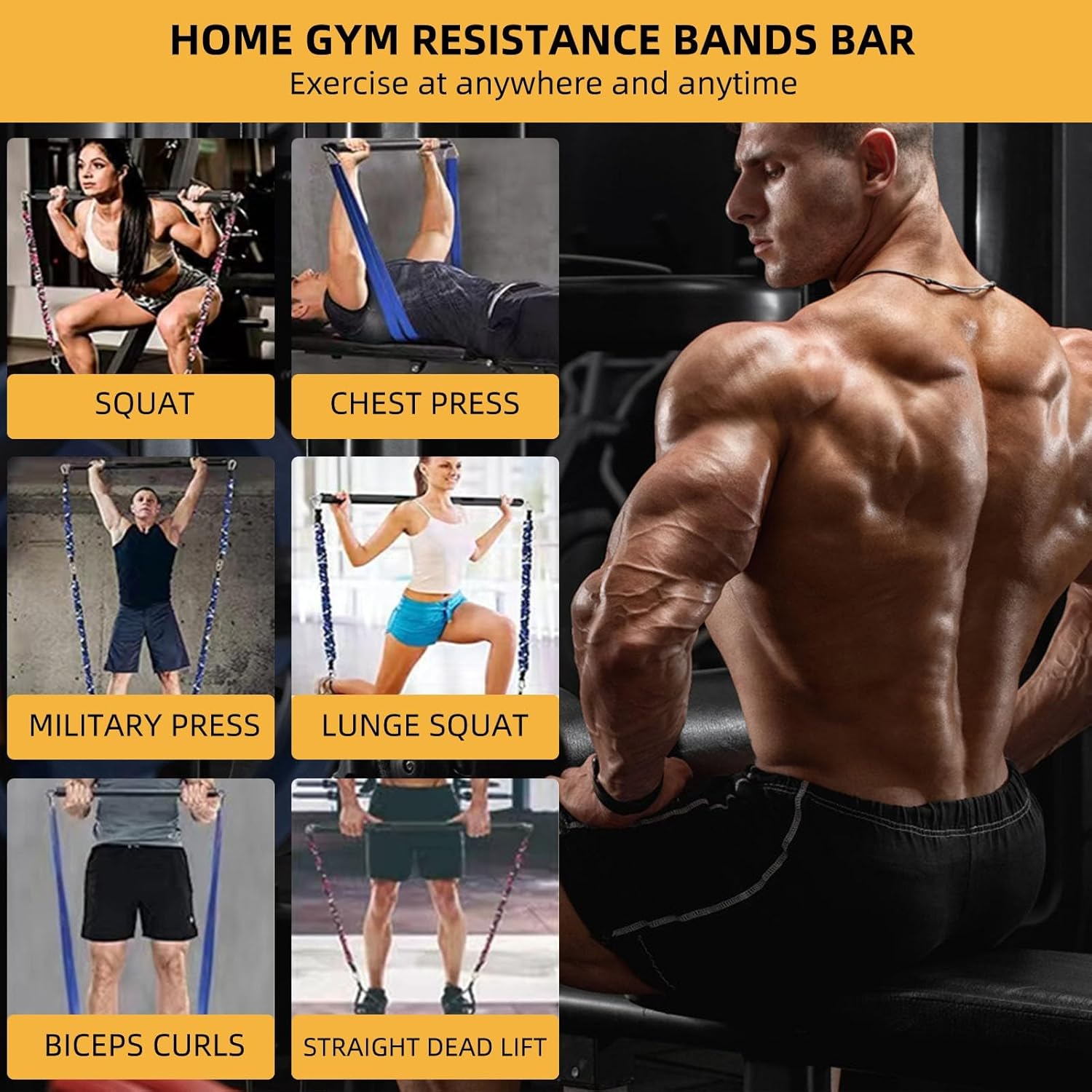 Resistance Band Workout Bar for Body Workout, Adjustable 3 Parts with Easy Grip Foam Durable Portable Steel Pilates Training - Image 6