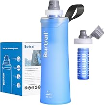 Outdoor Water Filter Bottle, BPA-Free Ultralight & Durable 1.0 L Collapsible Water Bottle with Two Filter Cap Cartridge, Filtered Water Bottle for Camping, Hiking, Backpacking