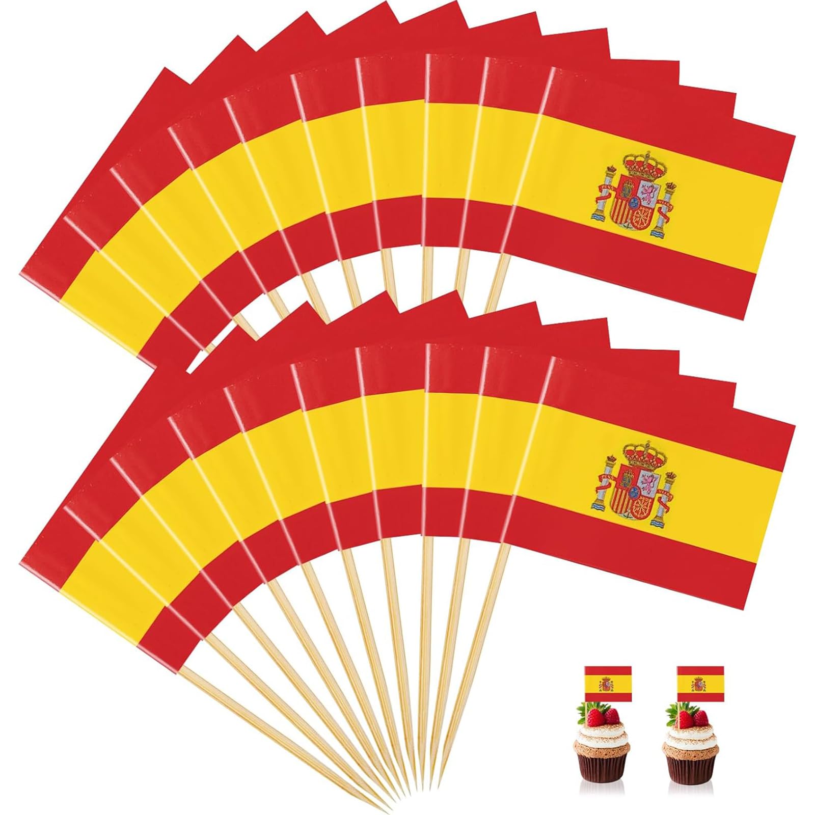100 Pezzi Bandierine Spagna Stuzzicadenti, Mini Bandiere Spagnole per Cocktail, Panini e Cupcake, Decorazioni per Feste, Aperitivi e Eventi Sportivi