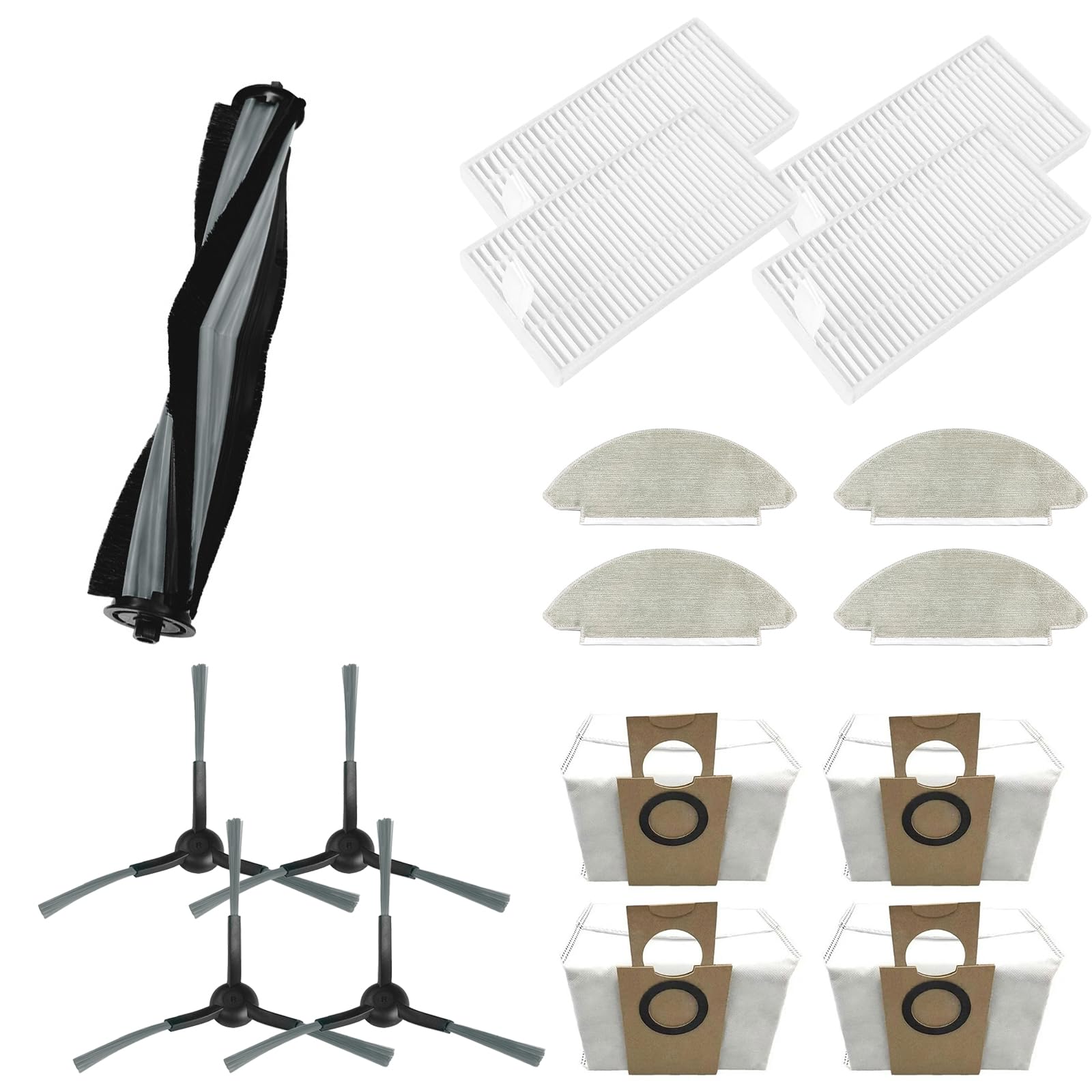 NUHFUFA 17 PCS Robot Vacuum Cleaner Accessories for VIOMI Alpha 2 Pro, 4xSide Brush/1xMain Brush/4xDust Bag/4xPad/4xFilter