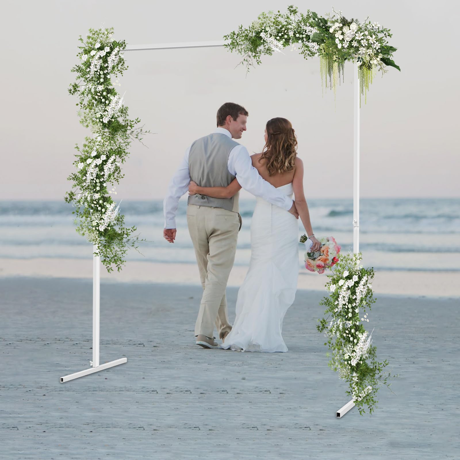 Arco per matrimonio, quadrato, in metallo, telaio bianco, tubi di ferro zincato, per matrimoni, feste di compleanno e altre celebrazioni, 2 x 2 m