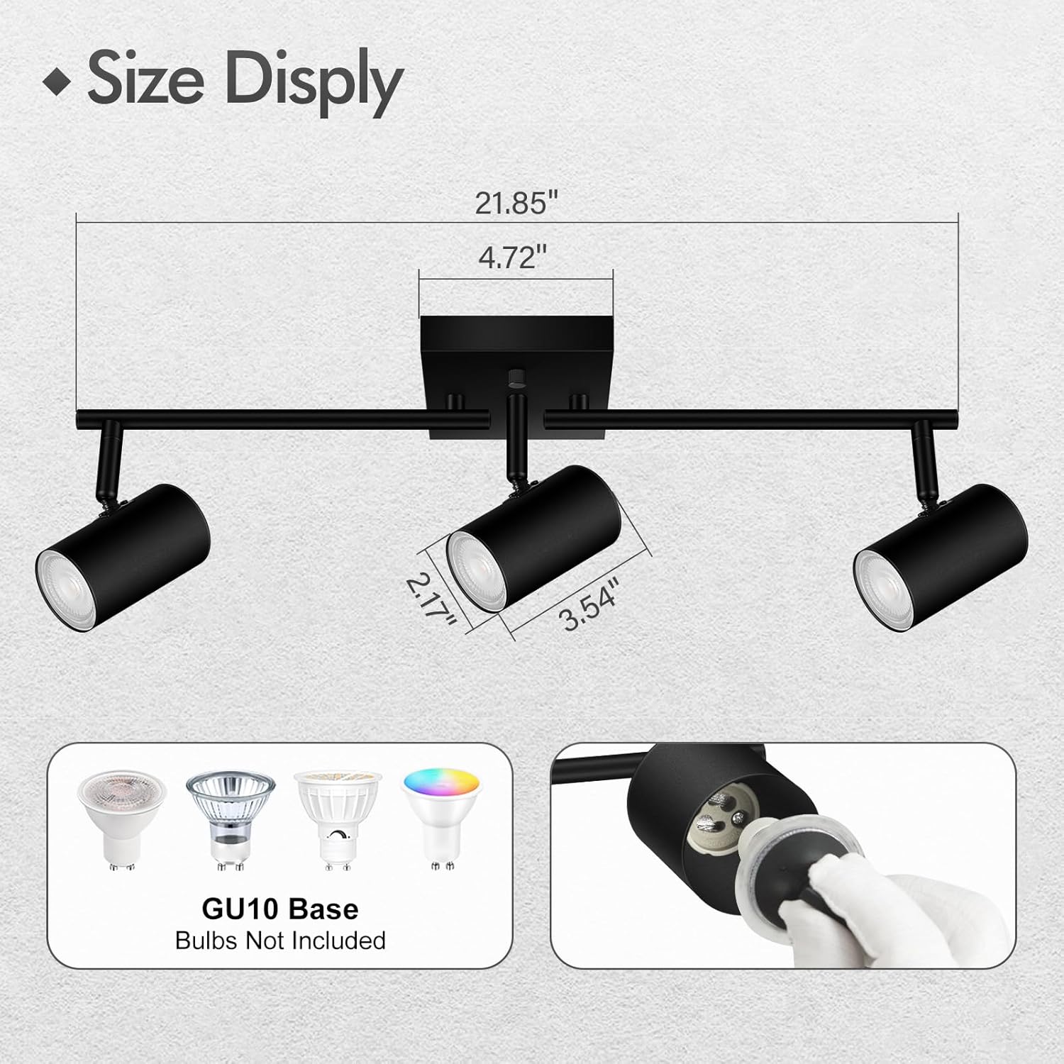 AUQUEE 3 Light Track Lighting Fixtures Ceiling, Black LED Track Lighting Kit, Modern Kitchen Track Lights with Rotatable Light Heads, Ceiling Spot Lighting for Living Room/Hallway/Bar, No GU10 Bulb