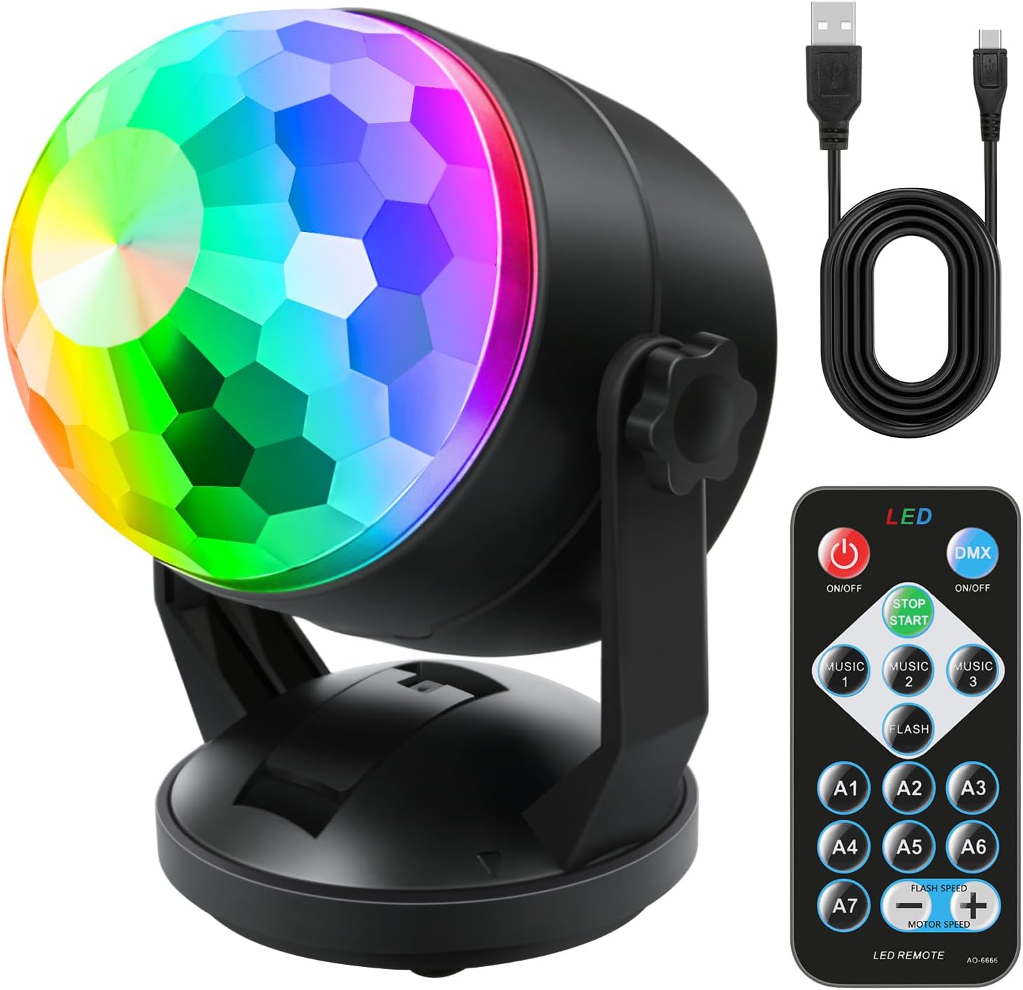 Portable Sound Activated Party Lights for Outdoor and Indoor, Battery Powered/USB Plug in, Dj Lighting, RBG Disco Ball, Strobe Lamp Stage Par Light for Car Room Dance Parties Birthday DJ Bar Club Pub