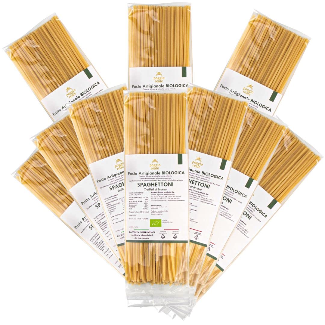 Poggio Reale Spaghettoni Spaghetti Artigianali Pasta Semola Grano Duro Senatore Cappelli Agricoltura Biologica Tradizionale 10 Pezzi da Grammi 500