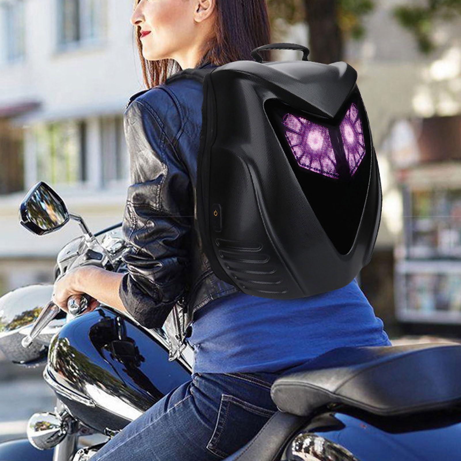 Fafeicy Plecak Motocyklowy Programowalny Plecak LED Twarde Etui Wodoodporna Torba Rowerowa o Dużej Pojemności na Laptopa z Ekranem 56x40 Pikseli