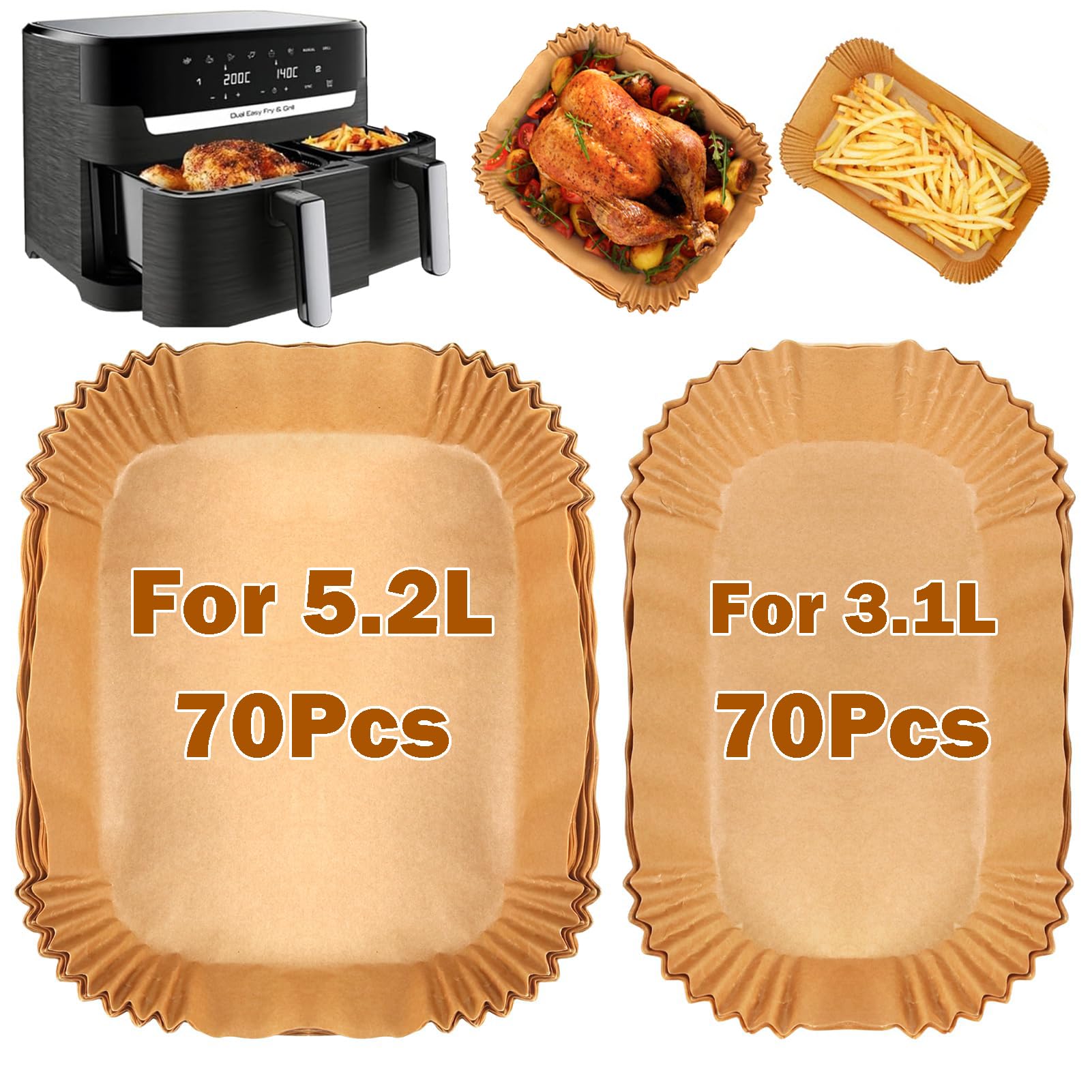 140 sztuk papieru do pieczenia Airfryer Dual Basket Airfryer 3000 seria 9 l, papier do pieczenia frytkownicy na gorące powietrze, Easy Fry 5,2 l/3,1 l, akcesoria do Airfryer do 5,5/3,5 l, 8,3