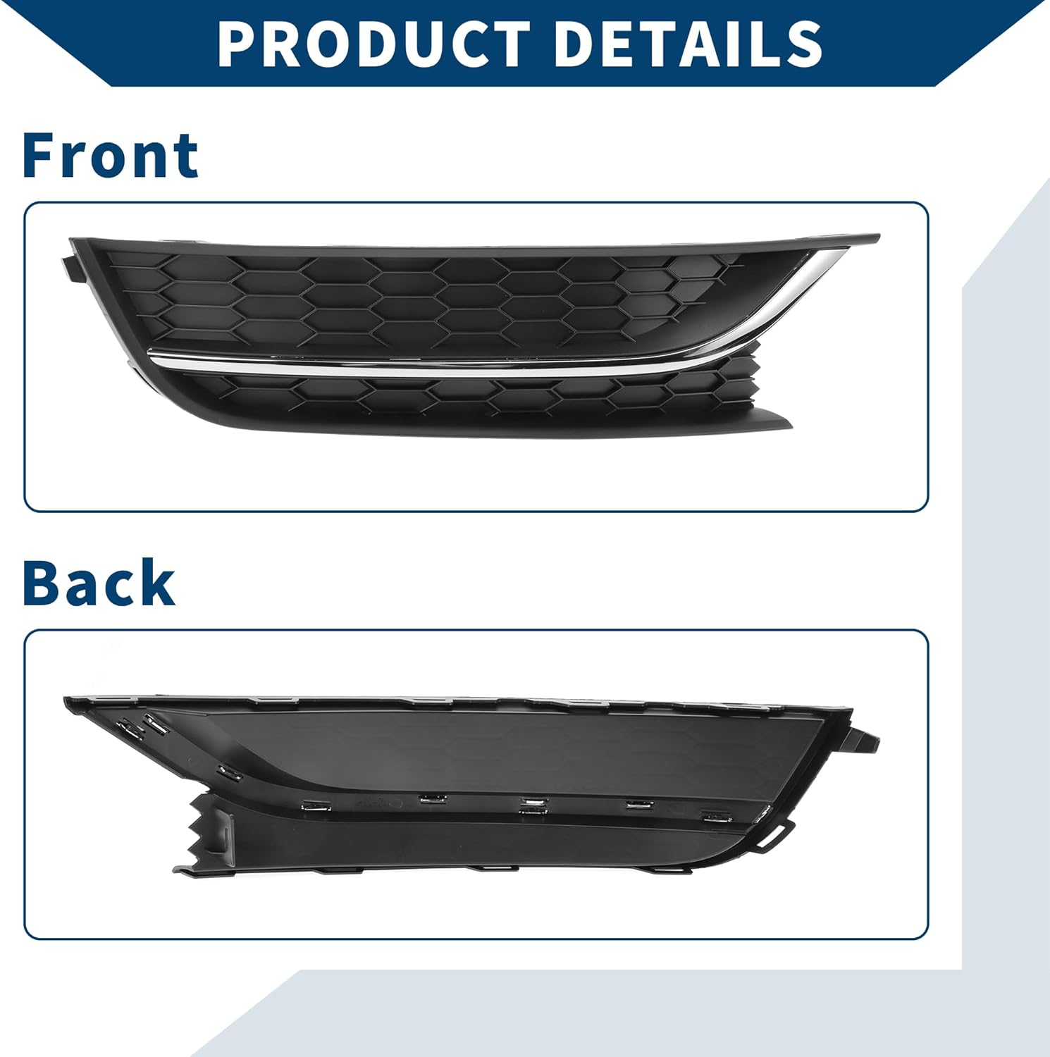 No.561853666C Fog Light Grill for Volkswagen Passat 2012-2015 Front Right Front Lower Bumper Fog Light Cover Inserts ABS 1 Pc Black Silver Tone