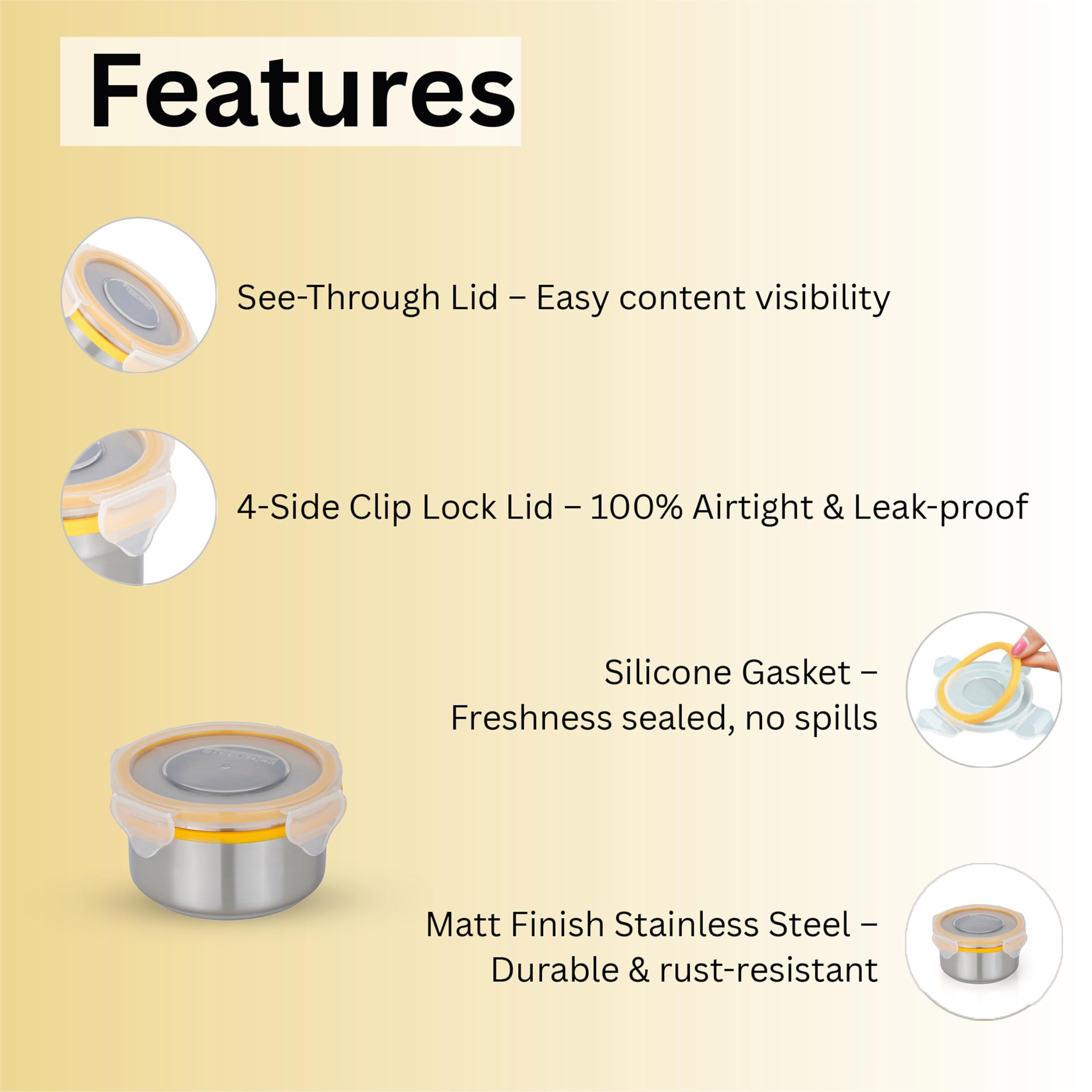 Steellock 200ml Jars - Airtight Food Storage Set -5