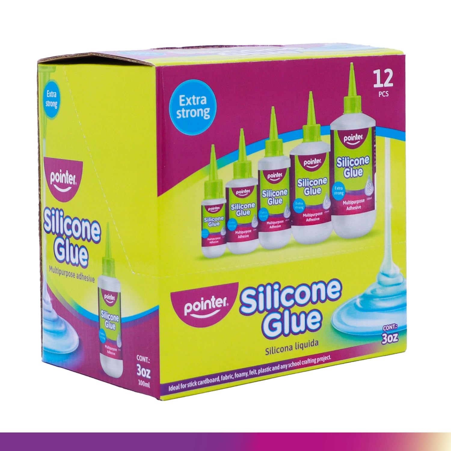 Pointer Silicone Glue Crystal Clear Multipurpose Adhesive for Craft, Art DIY Home Projects Wood Ceramic Plastic Flexible Transparent Household Precise Application Clear Finish Waterproof Seal - 12pack