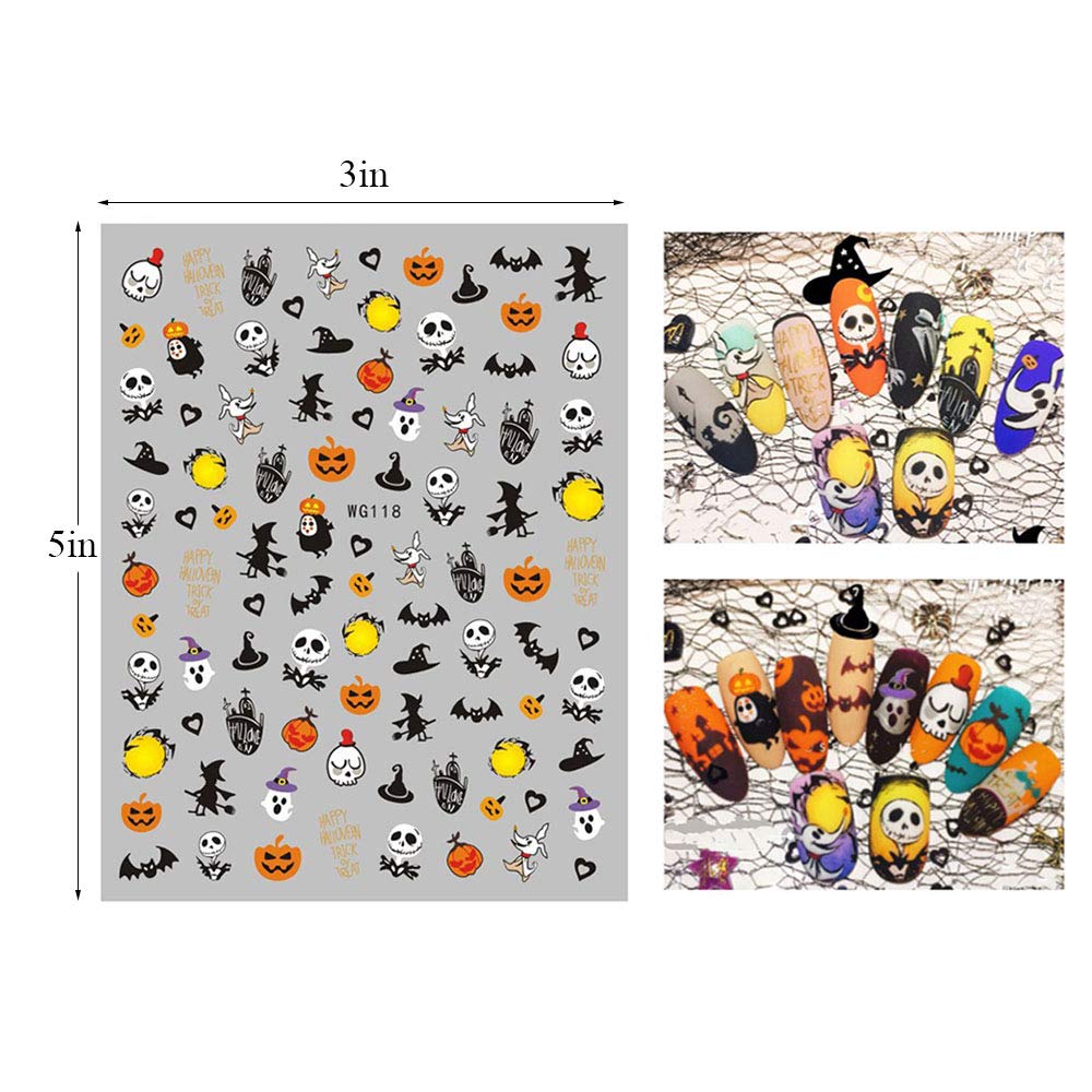 1500pcs Halloween Nail Art Stickers Decals, Kalolary Self-Adhesive DIY Nail Decals Sticker for Halloween Party, Pumpkin/Witch/Bat/Ghost/Skull Nail Decorations : Beauty & Personal Care