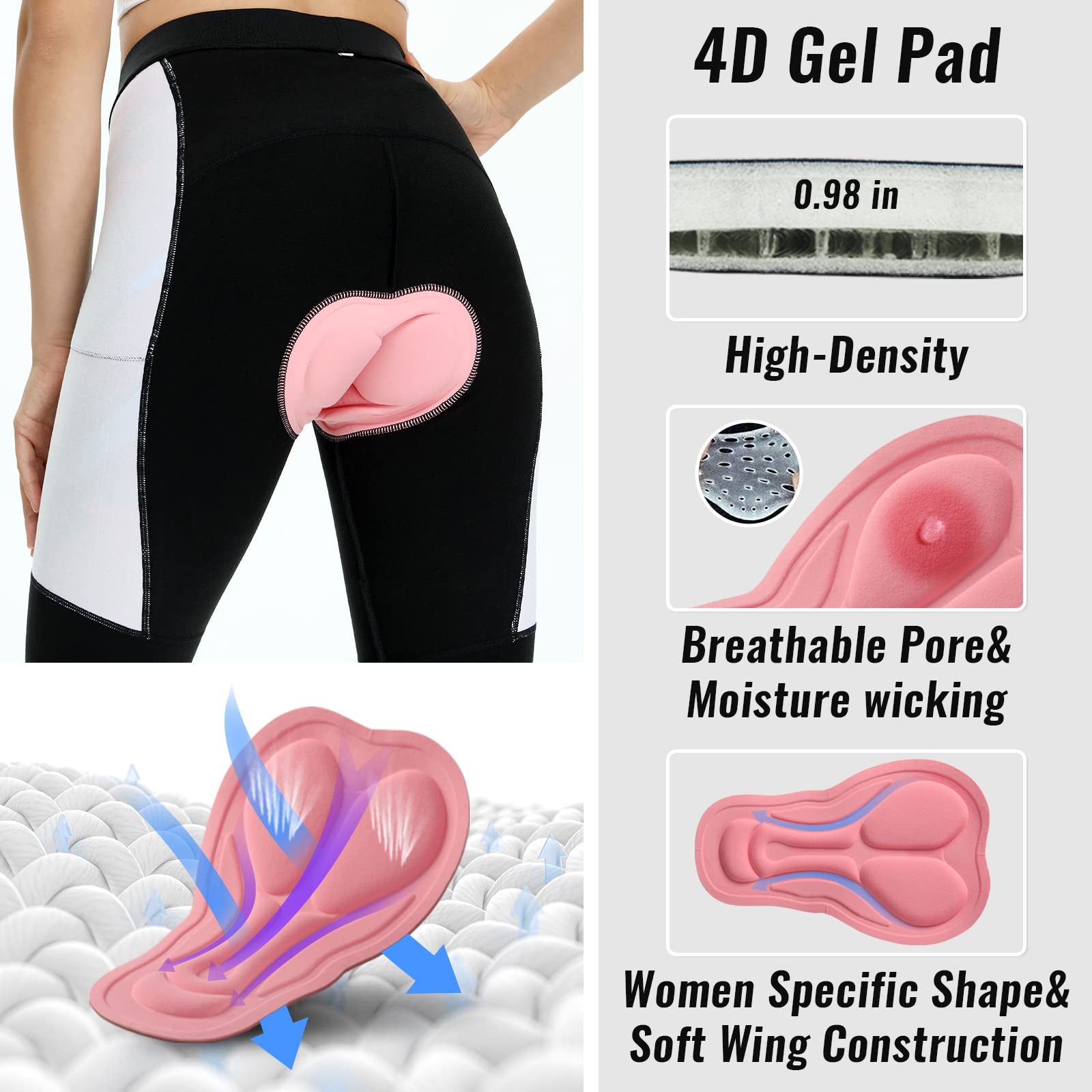 Pantaloni da Ciclismo Donna Invernali Lunghi Imbottiti Bicicletta Pantaloni Corsa Calzamaglia 4D Gel Pad Traspiranti Rapido Asciutto Leggings Sportivi Donna