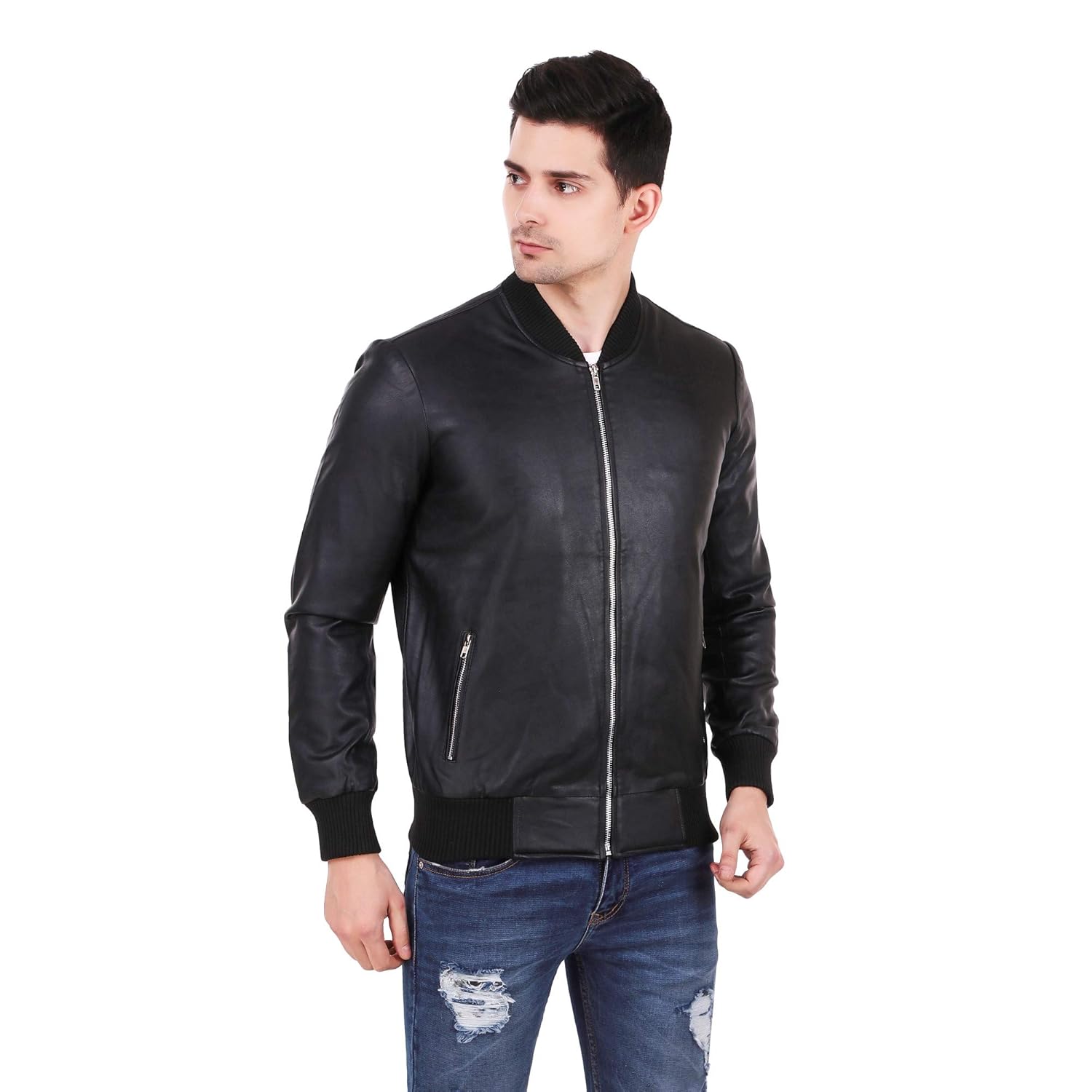 black plain leather jacket