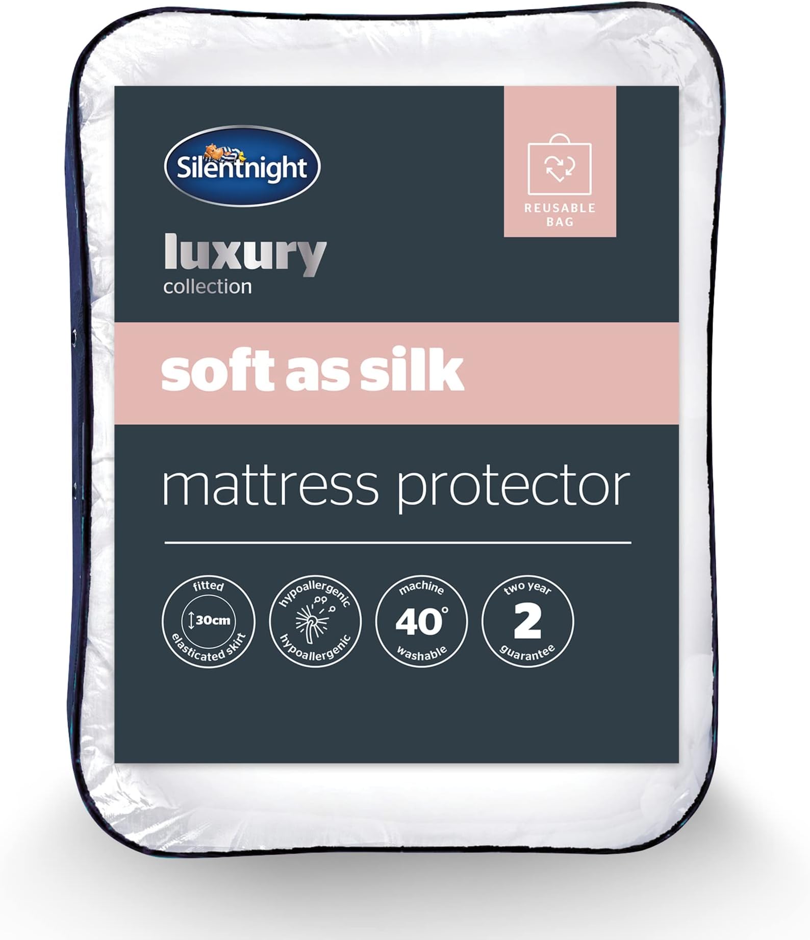 Soft as Silk Mattress Protector - Luxury 30cm Deep Fitted Mattress Pad Cover Topper with Silky Fibres for Comfort - Hypoallergenic and Machine Washable – King Size 200x150cm, White