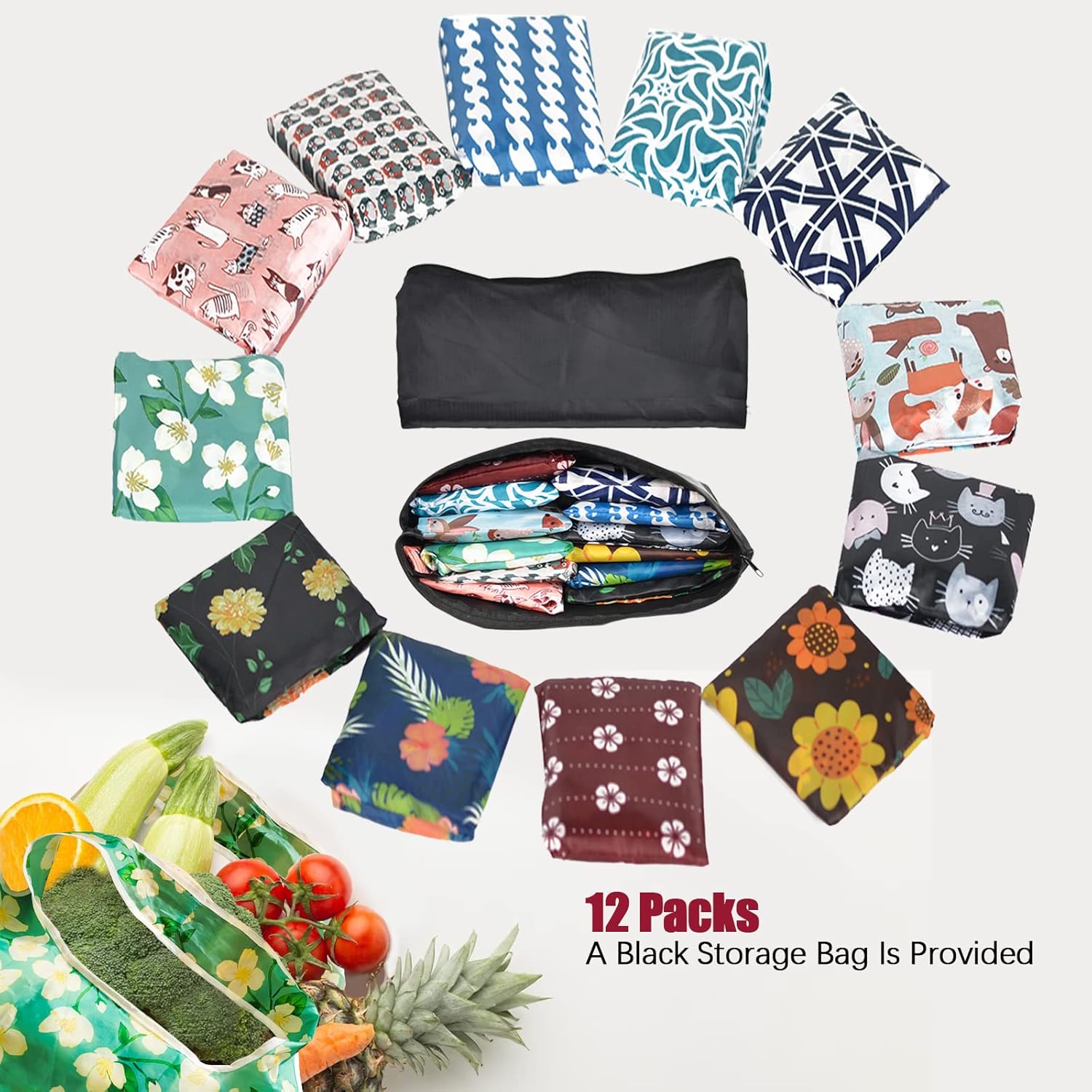 RUIPBOTE12 Pack Reusable Grocery Bag, Foldable Shopping Bag, Large Capacity Gift Tote Bag, Storage Bag for Groceries - Image 4