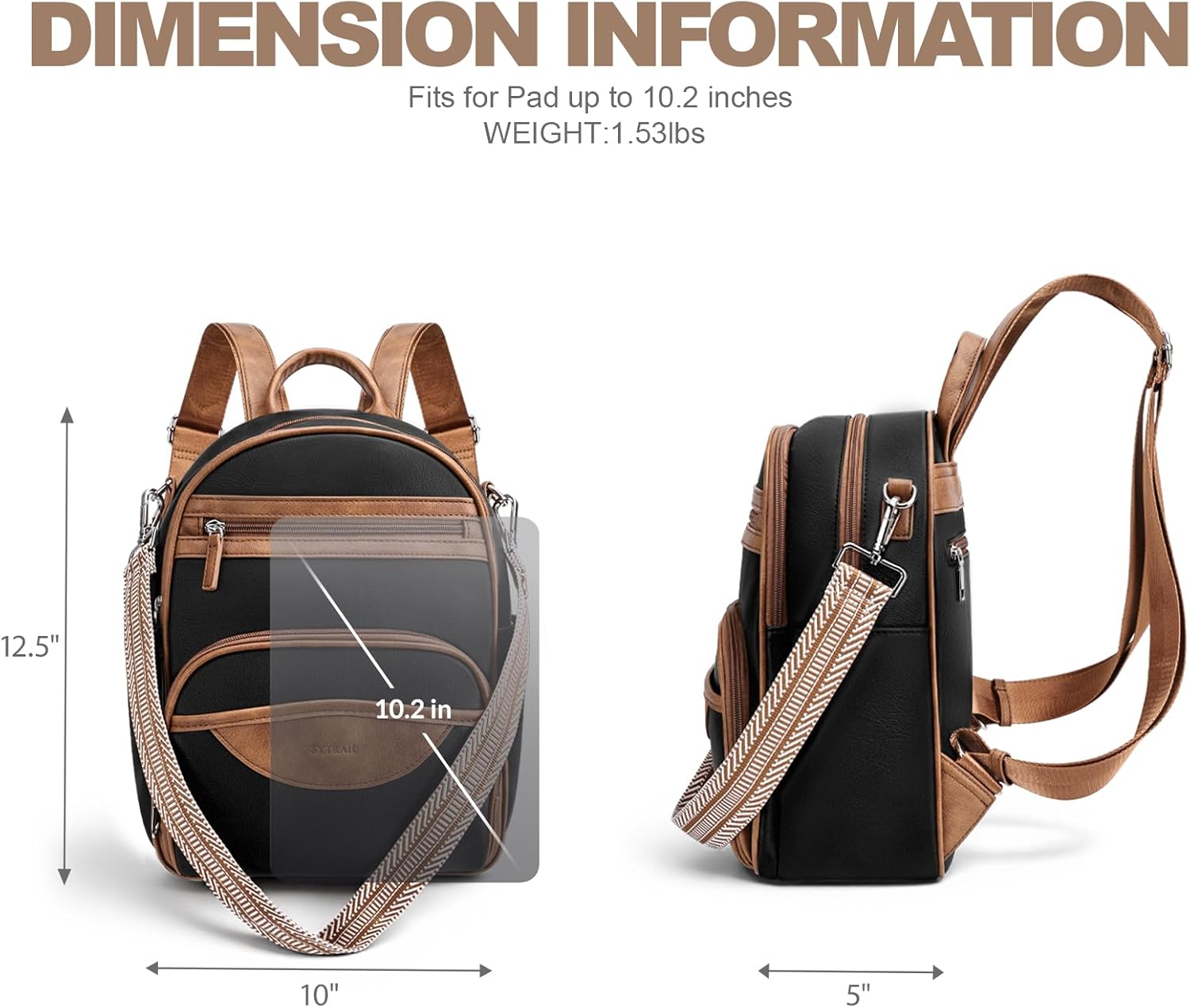 SYTRAH Small Backpack Purse for Women, Mini Backpack Vegan Leather with RFID Blocking & Tablet Pocket, Cute Shoulder Handbag for Travel, School & Work Black Brown