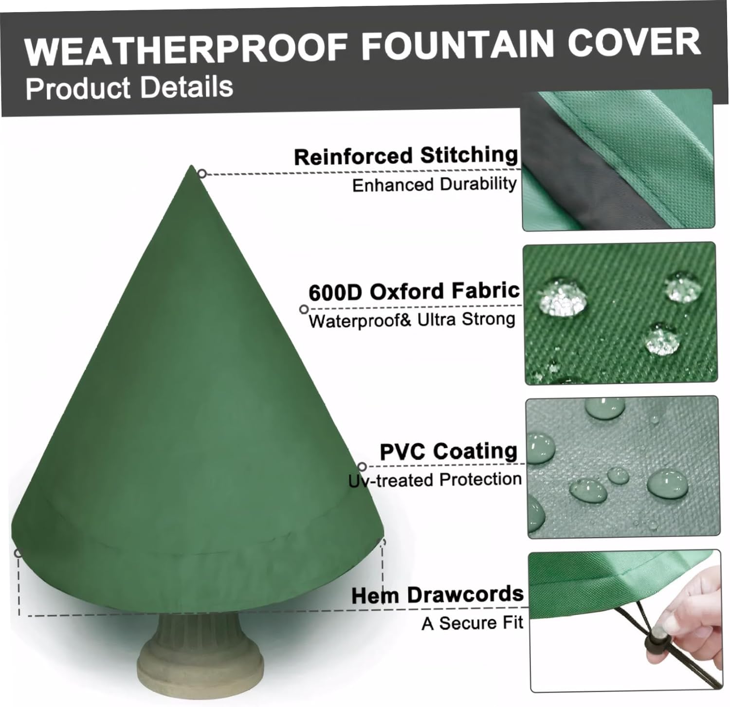 Waterproof Cover, Fountain Cover, 48 x 61 Fountain Outdoor Covers Waterproof, Thicken Tree Shape Covers for Winter, Garden with Locking Drawcord, Dark Green