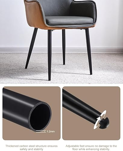 Miniatura 7 de TUKAILAi Modern Design Dining Chairs Set of 2, Faux Leather Accent Chairs with Cushioned Seat and Arms, Upholstered Leisure Armchairs for Kitchen