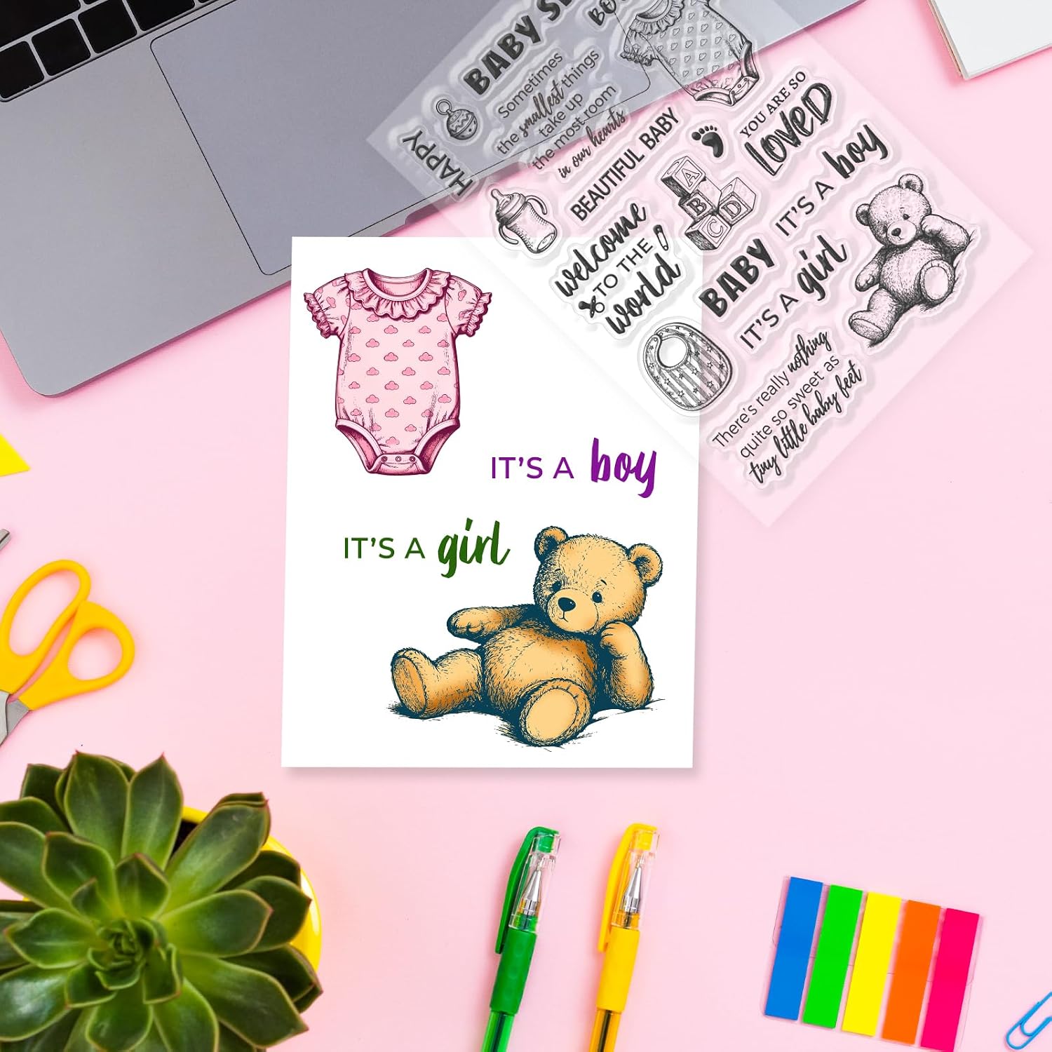CHGCRAFT Newborn Greetings Clear Stamps Baby Text Blessings Silicone Stamp Seal for DIY Scrapbooking and Card Making Paper Craft Decor 6.3 × 4.3 Inch